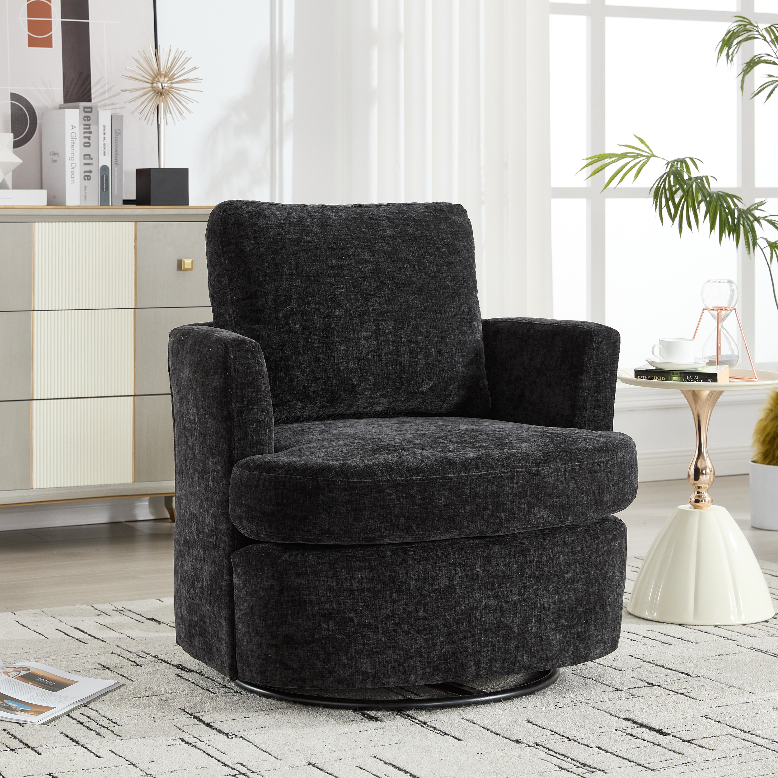 Chaise vanité pivotante 360°, cuir PU, noir, confortable