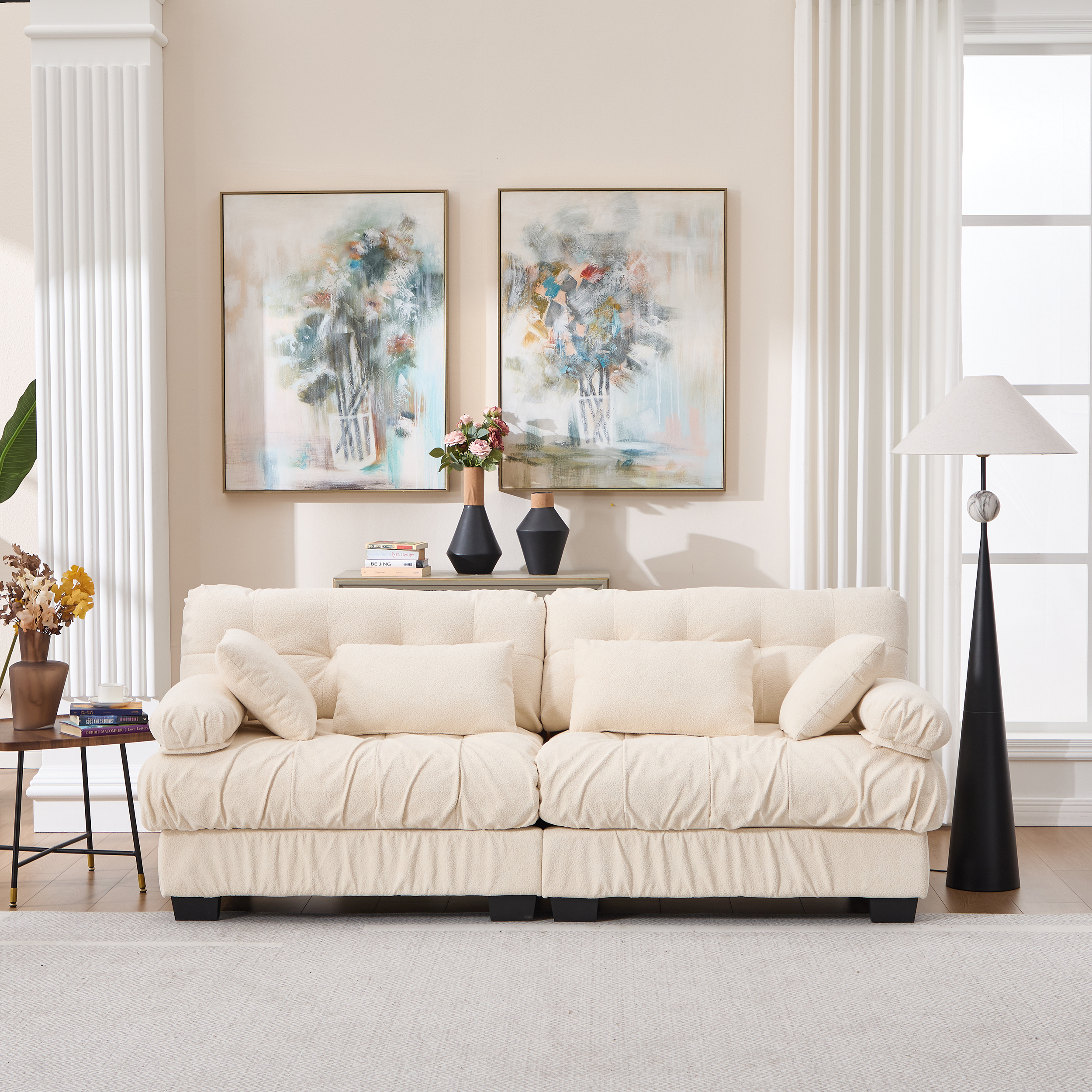 Sofa modulable nuage, canapé moderne, flanelle, 4 coussins