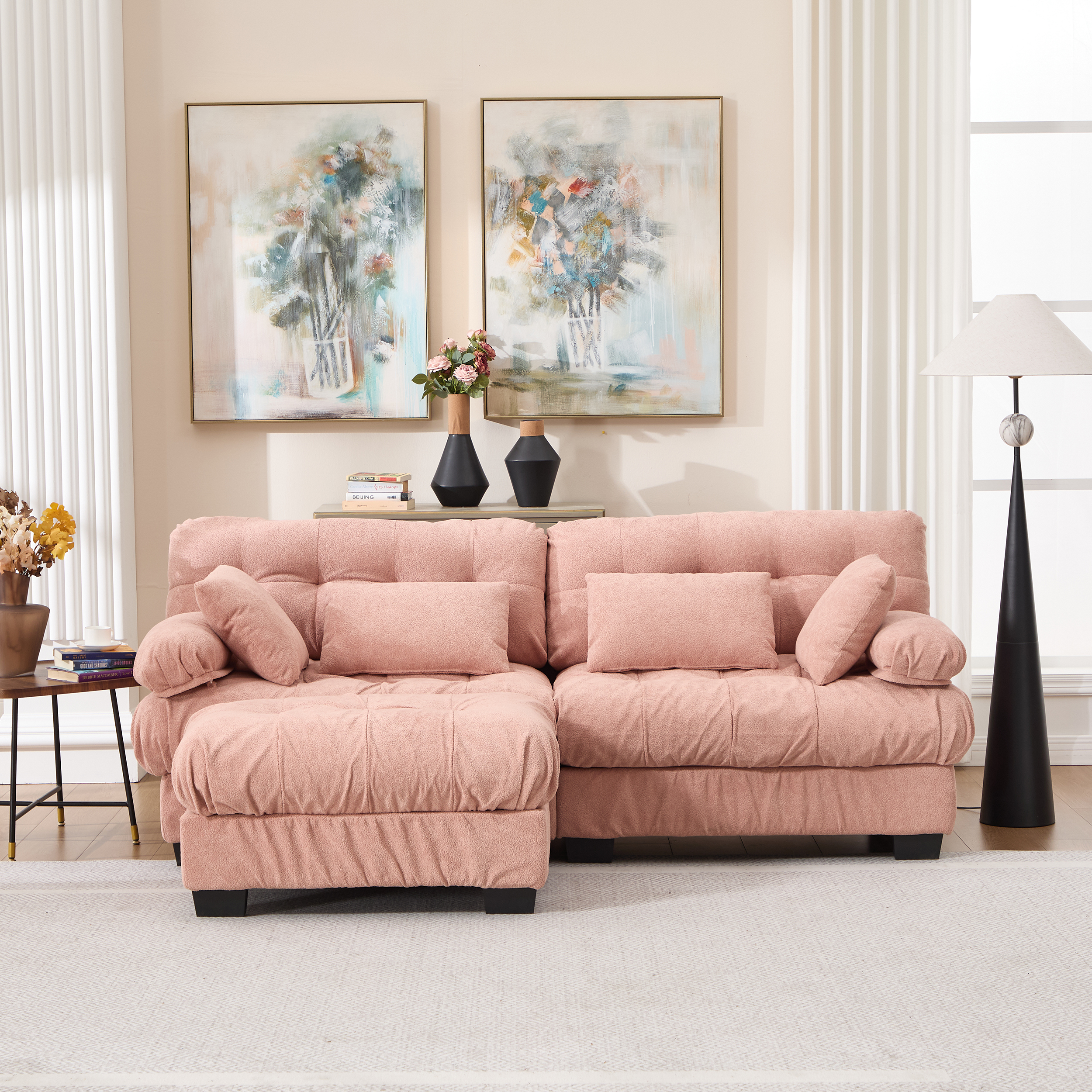 Sectionnelle modulaire nuage ottoman flanelle 4 coussins