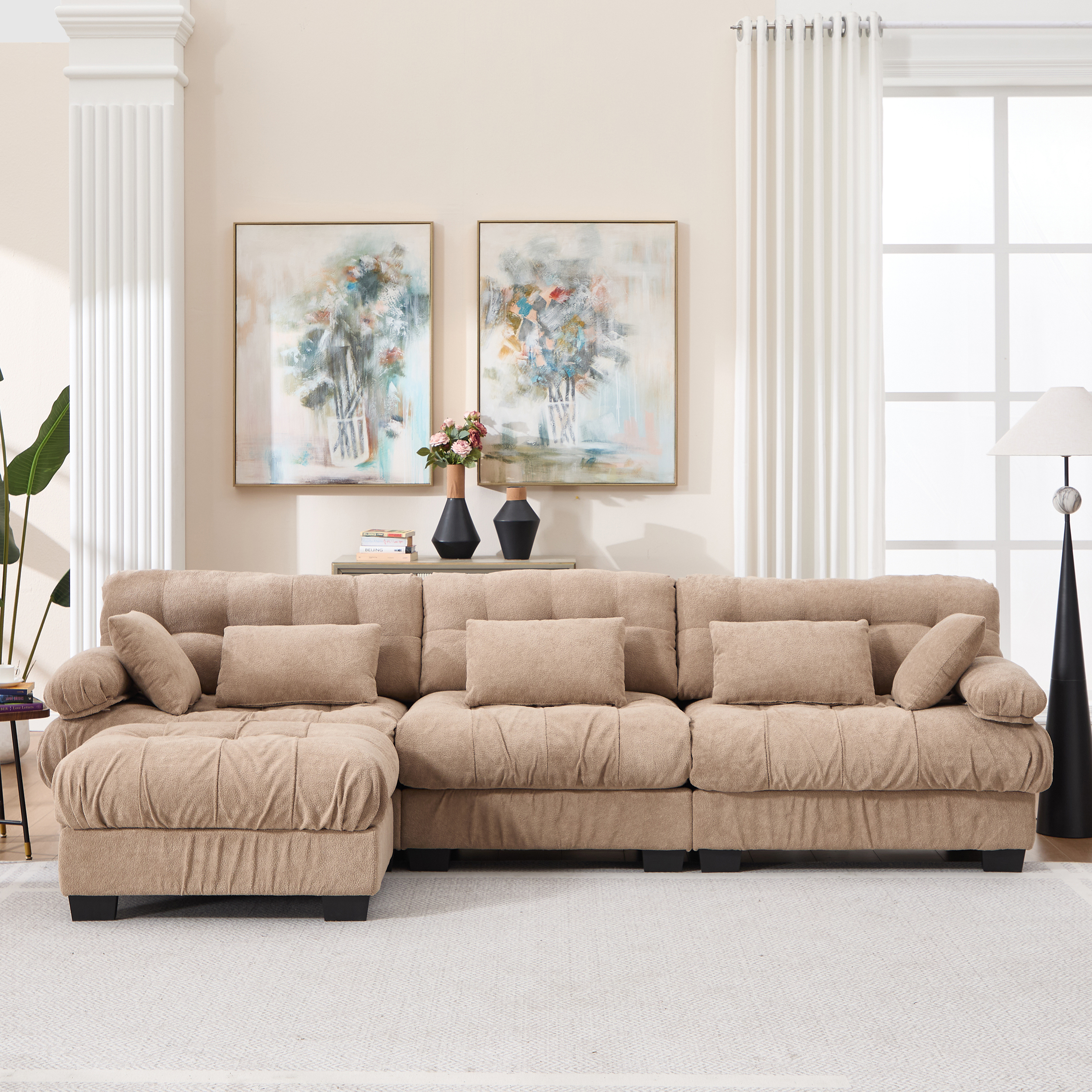 Sofa sectionnel modulaire nuage L ottoman flanelle 5 oreil