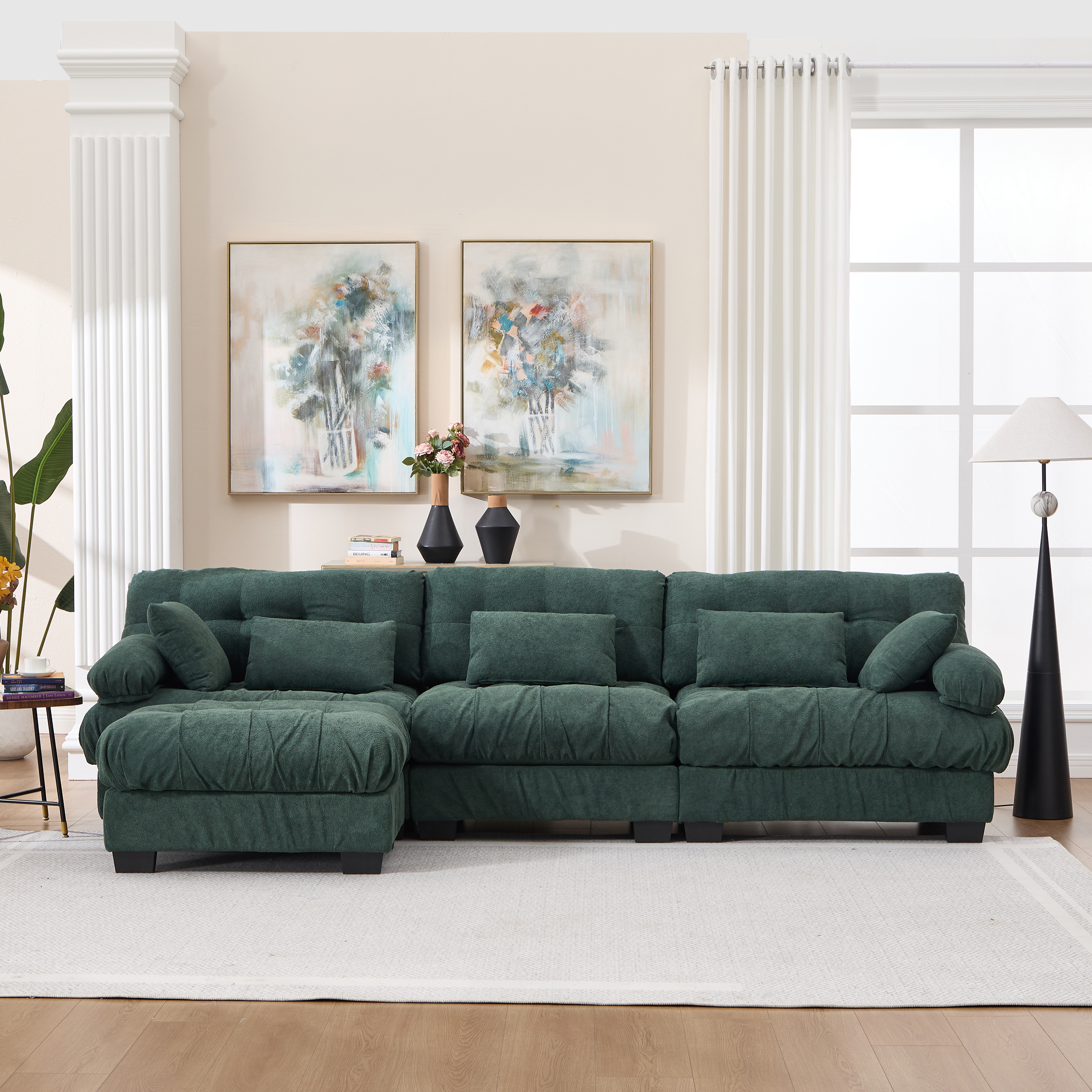 Sofa modulaire nuage L ottoman mouvant tissu flanelle
