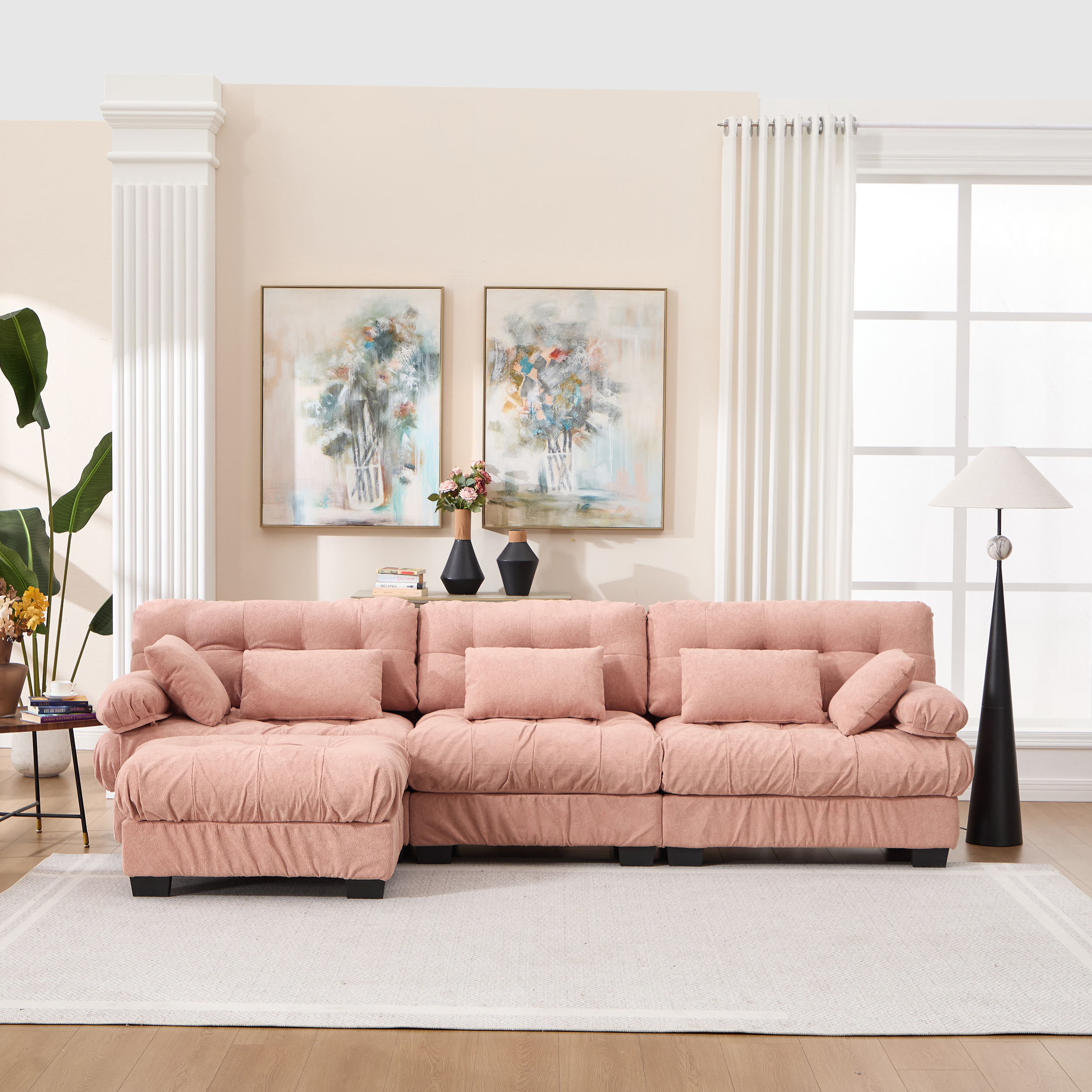 Sofa sectionnel modulaire nuage L ottoman flanelle 5 oreil