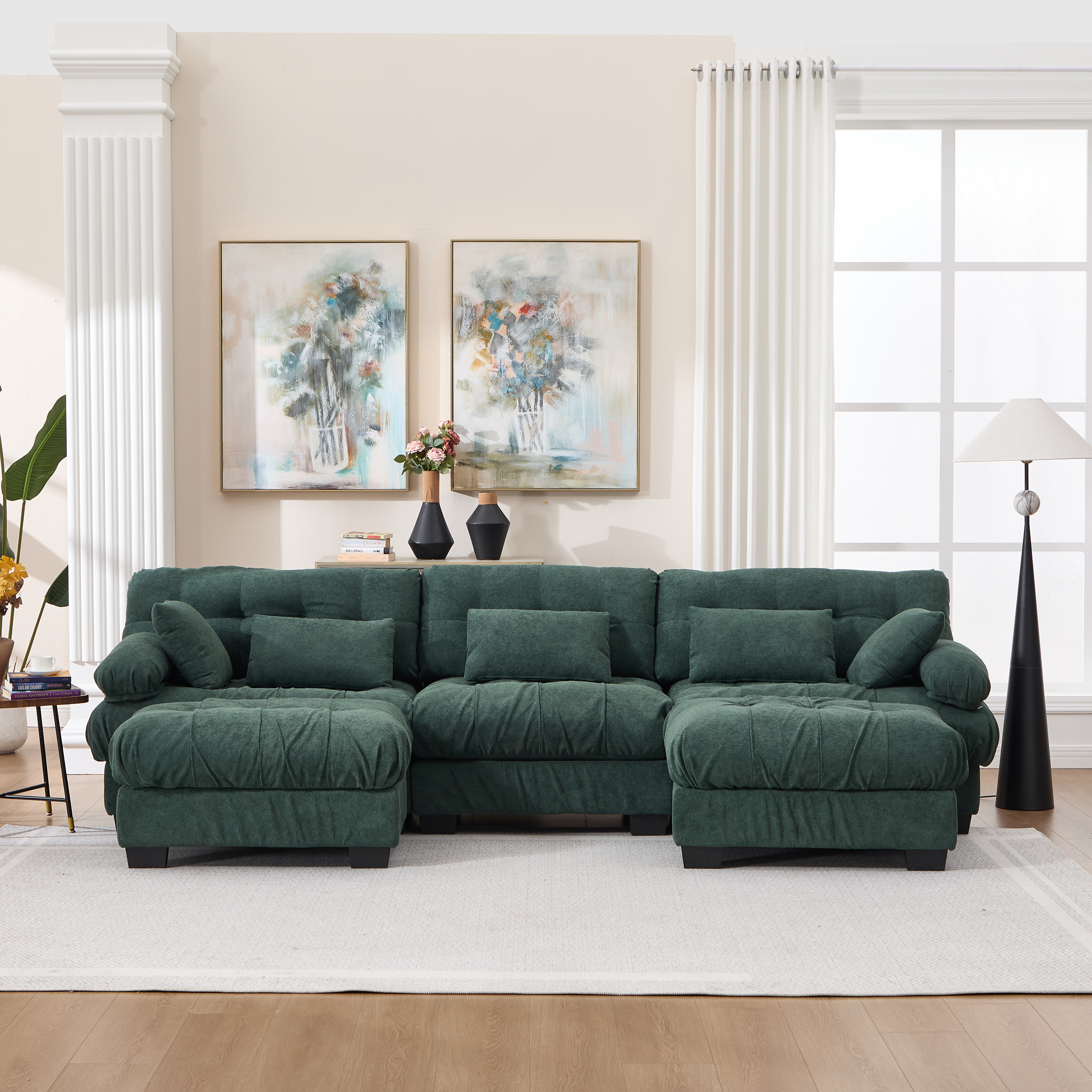 Canapé modulaire U gris, 3 places/lit, 5 coussins