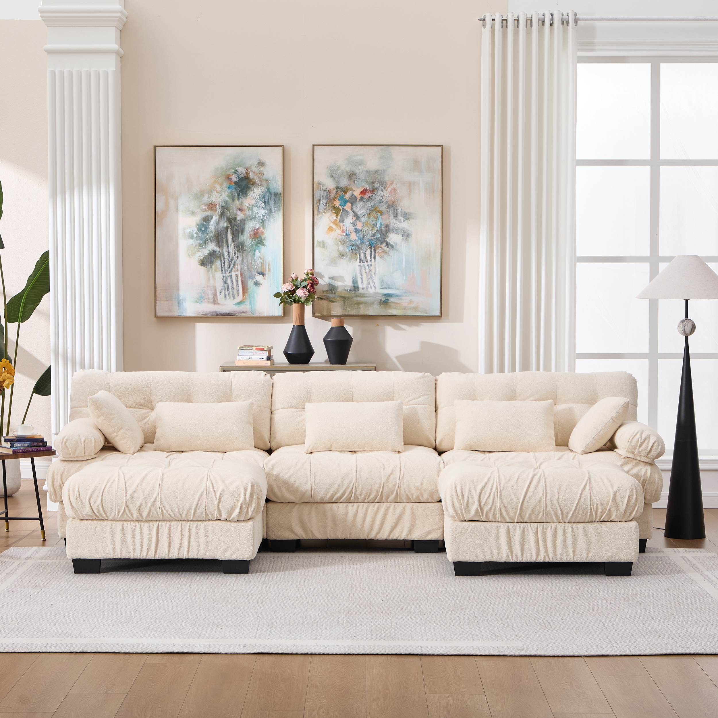 Causeuse U profonde grise 5 coussins modulaire