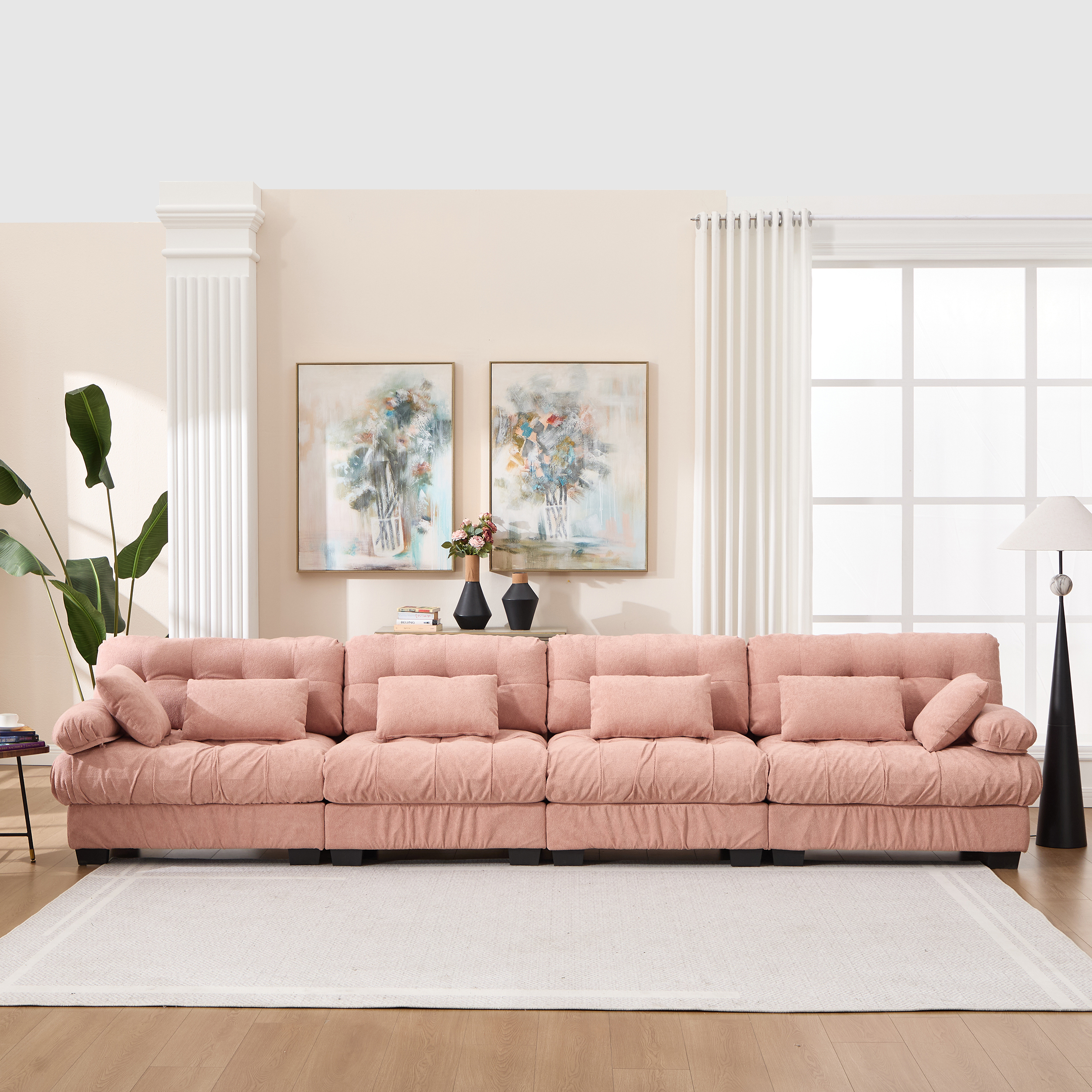 Sectionnelle modulaire nuage 4 places flanelle 6 coussins