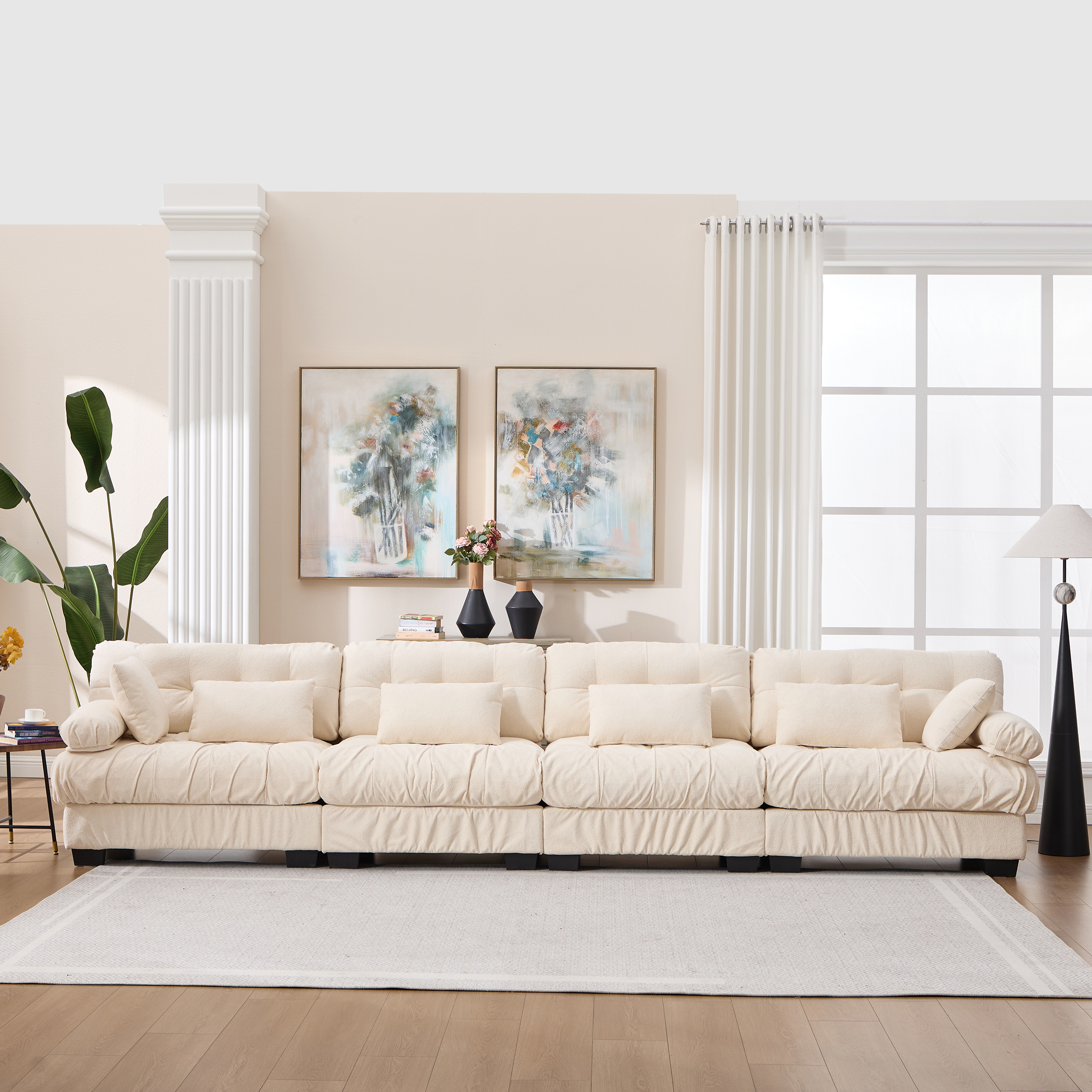 Sofa modulaire nuage 4 places, canapé moderne flanelle gris épais