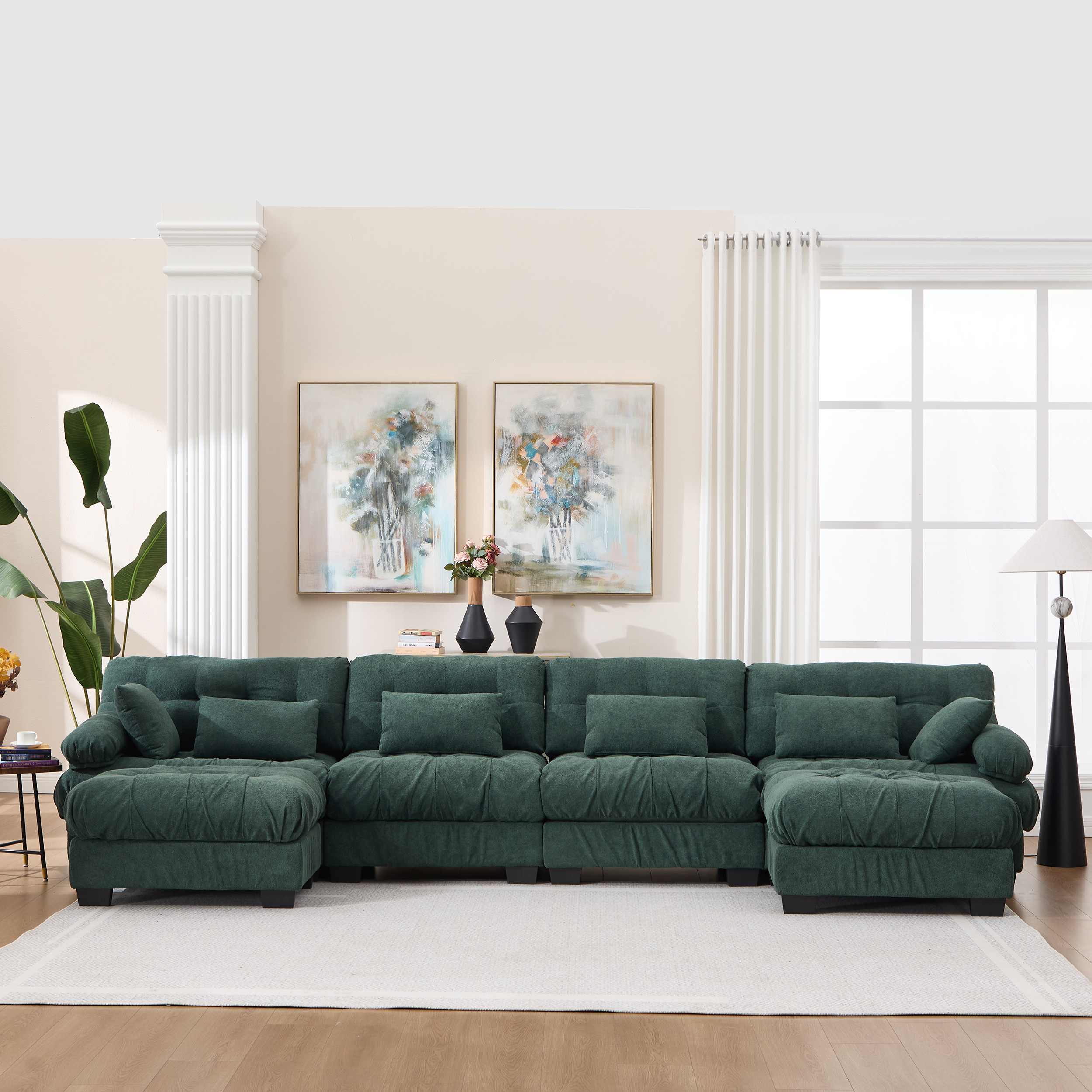 Canapé sectionnel modulaire en U, profond, gris flanelle, 6 coussins