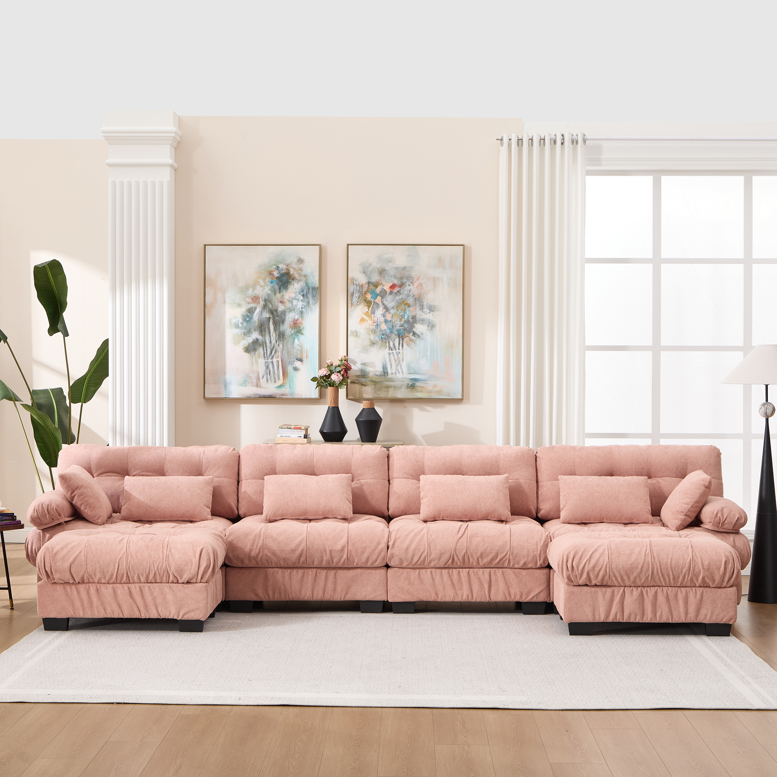 Sofa modulaire U nuage profond retombées arrondies gris