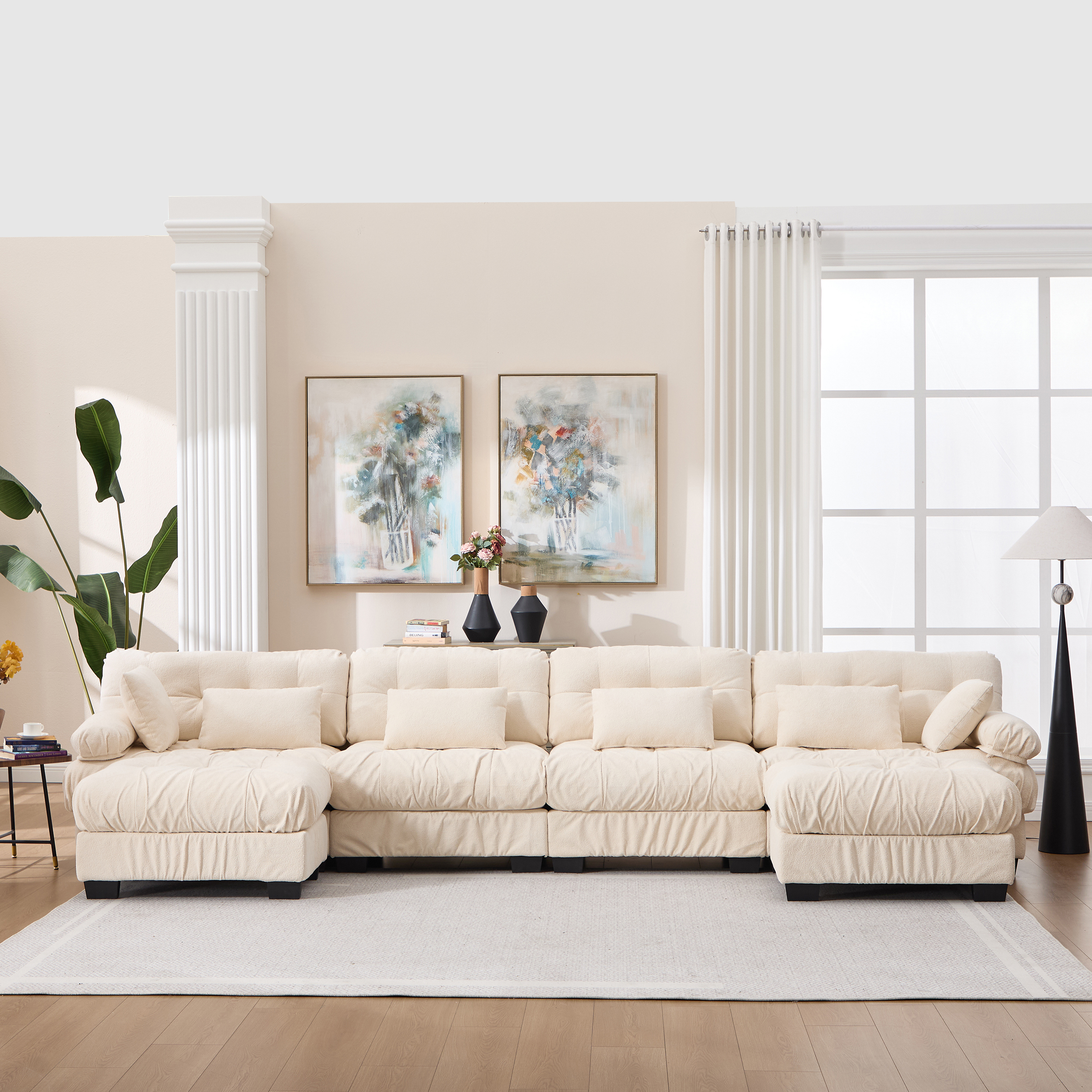 Canapé sectionnel modulaire en U, profond, gris flanelle, 6 coussins