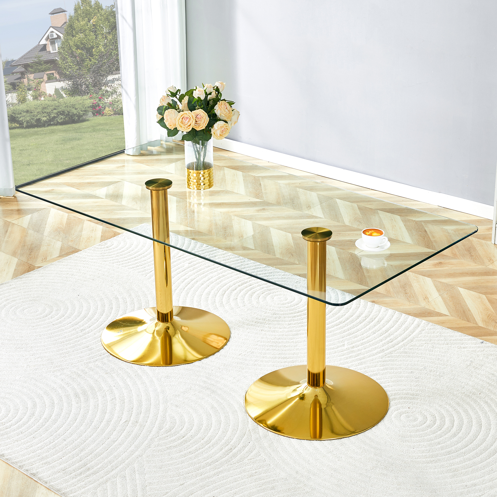 Table salle à manger verre 71x35.4" pieds métal doré
