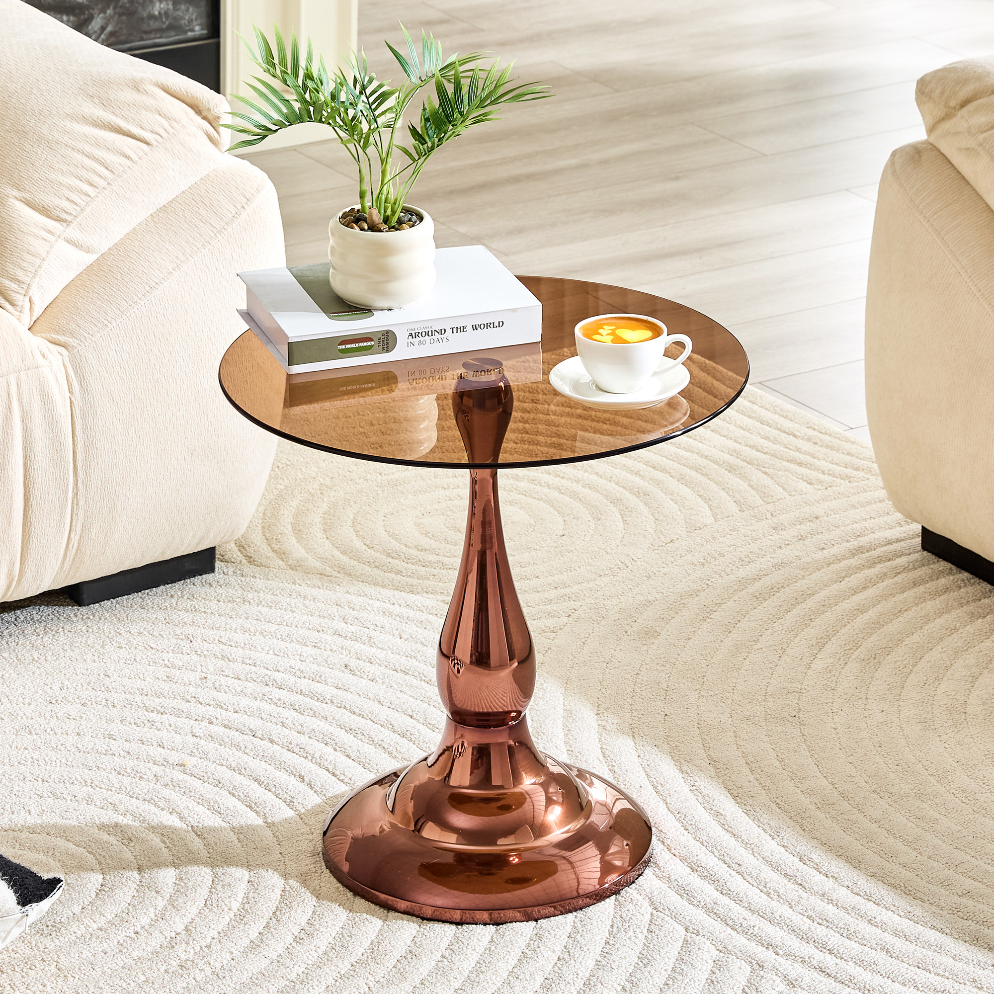 Table appoint métal noir, plateau verre 19,6 po dia.