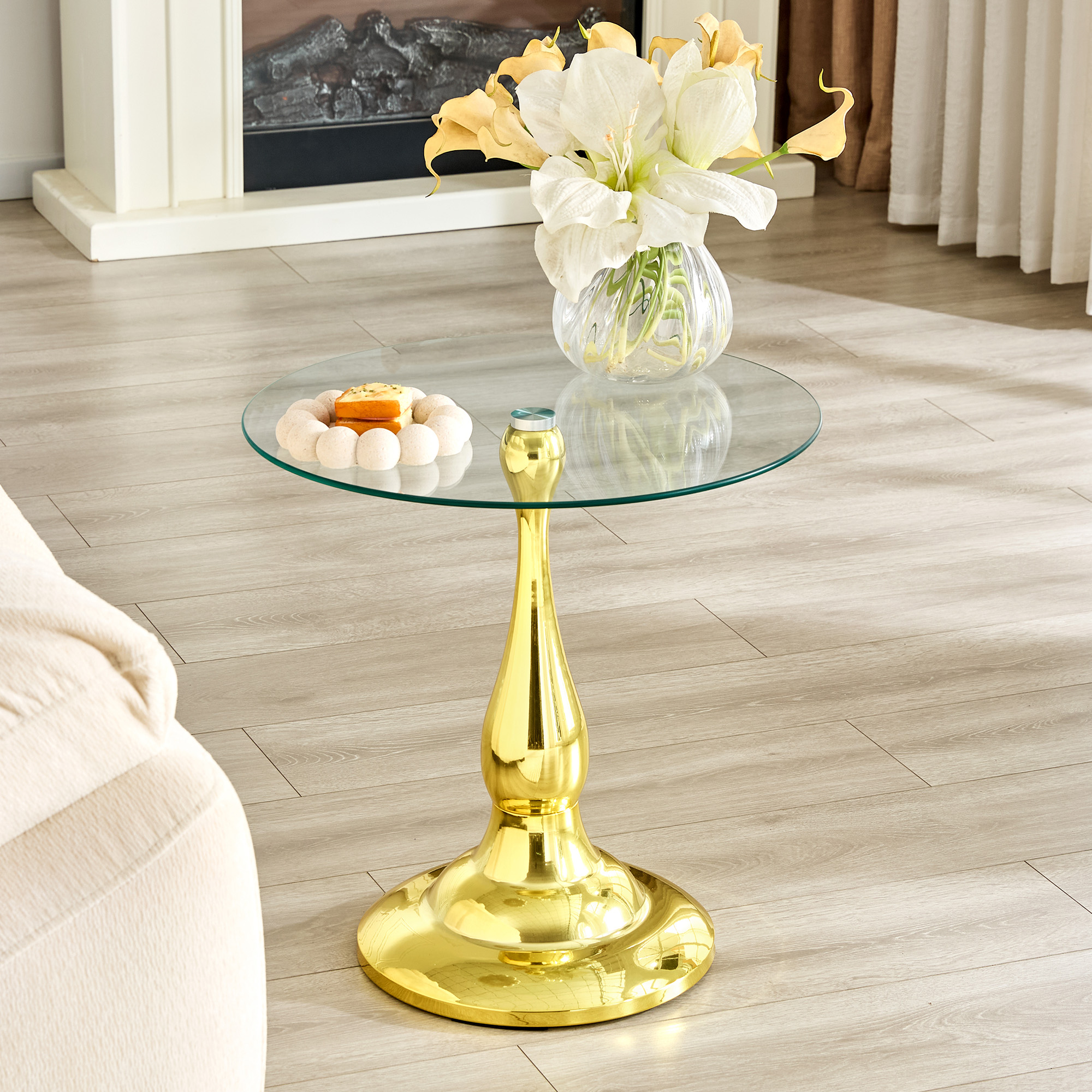 Petite table appoint métal ronde 19.6 po verre