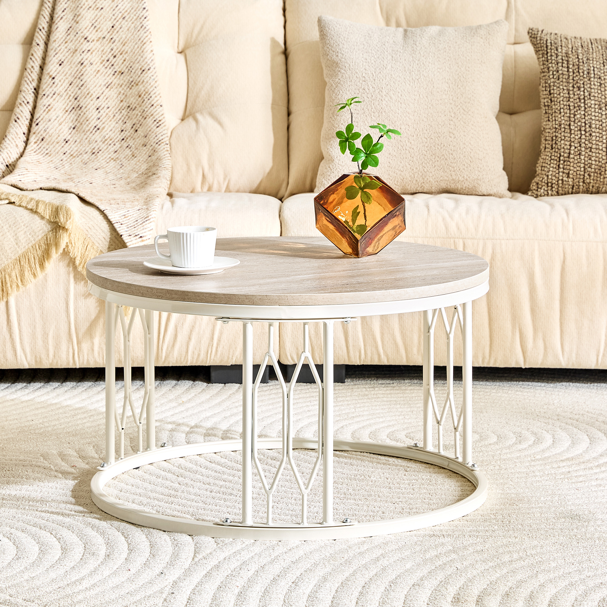 Table café MDF effet pierre 27,5po style wabi-sabi