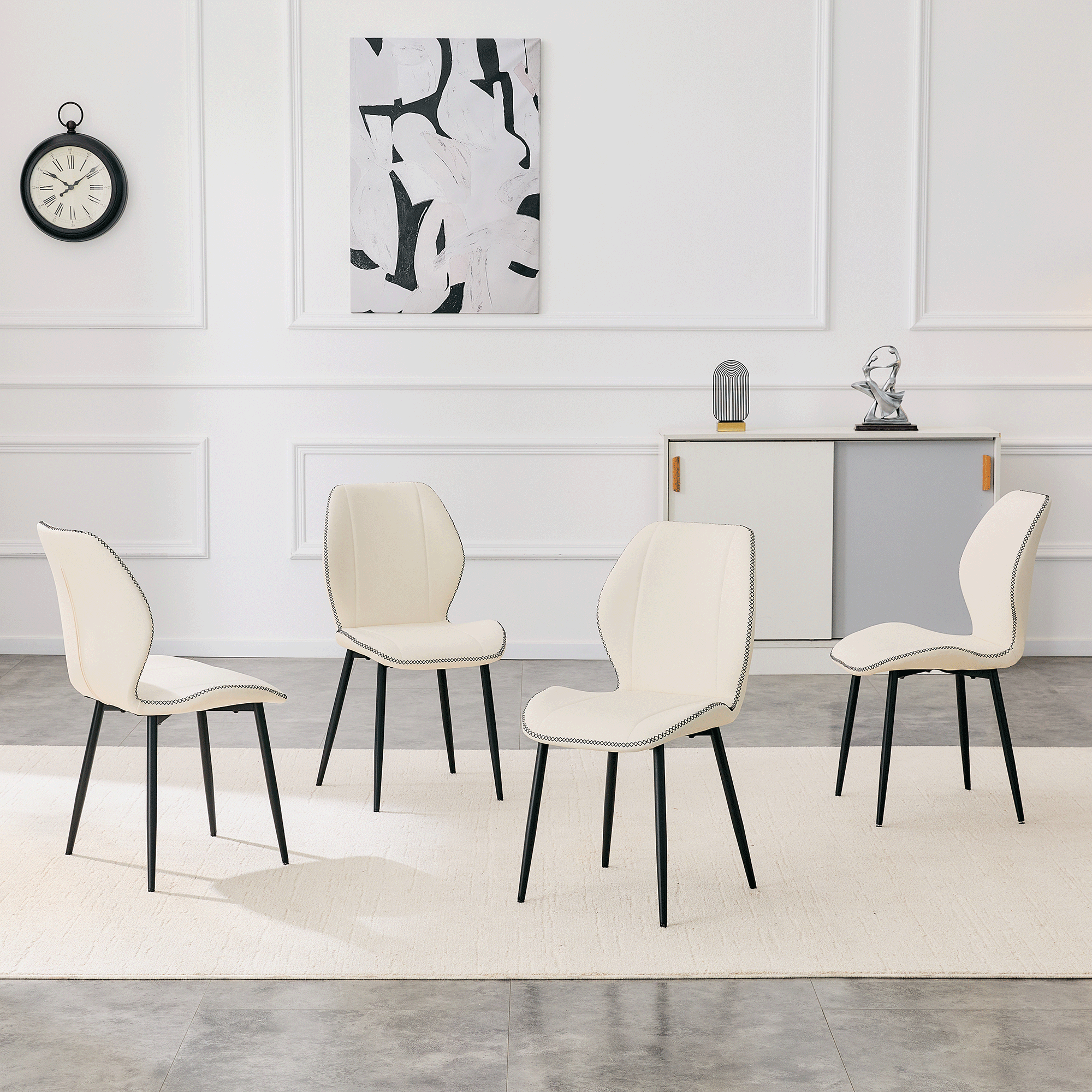 Chaises salle à manger cuir blanc, Ensemble 4 pièces