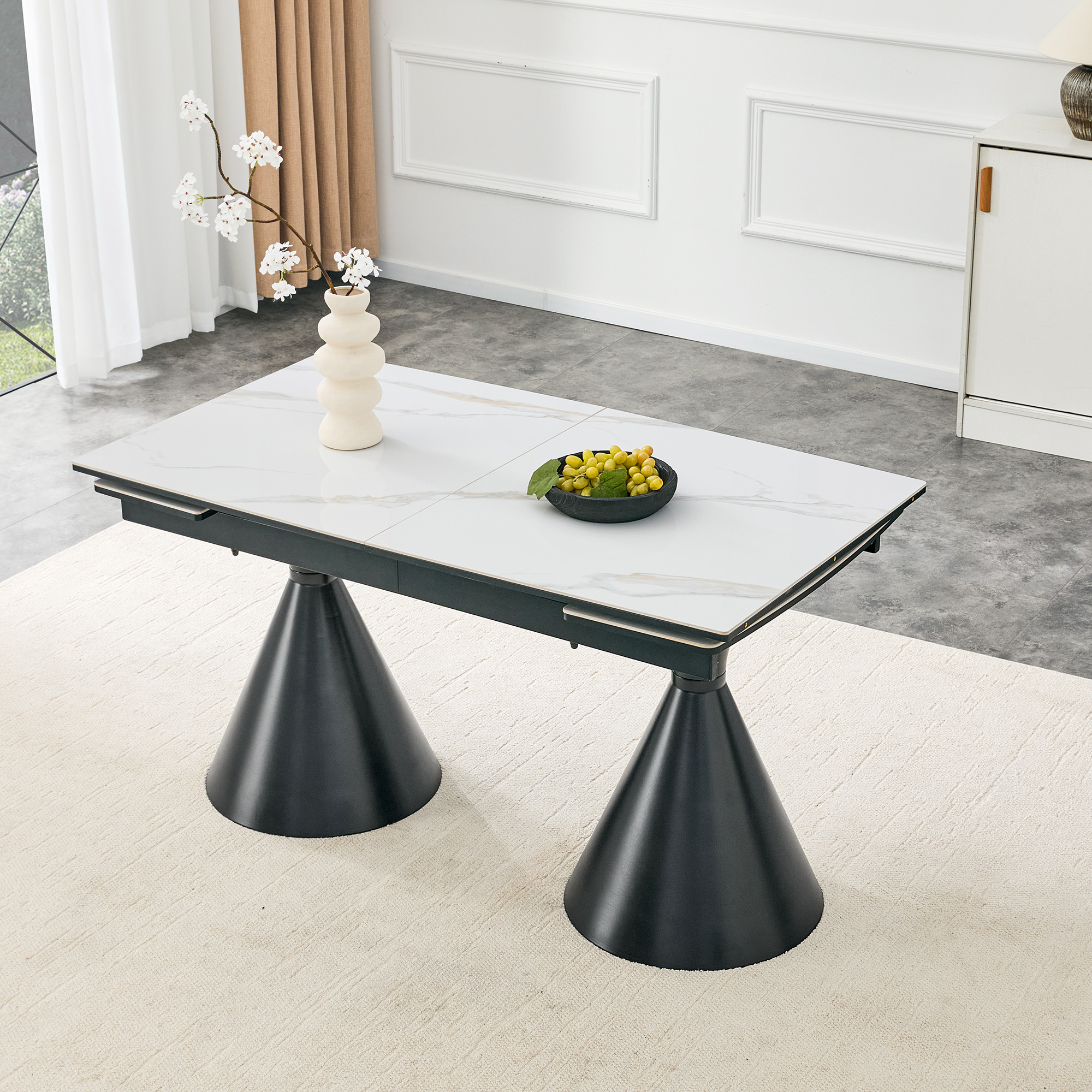 Table salle à manger marbre extensible pieds métal noir