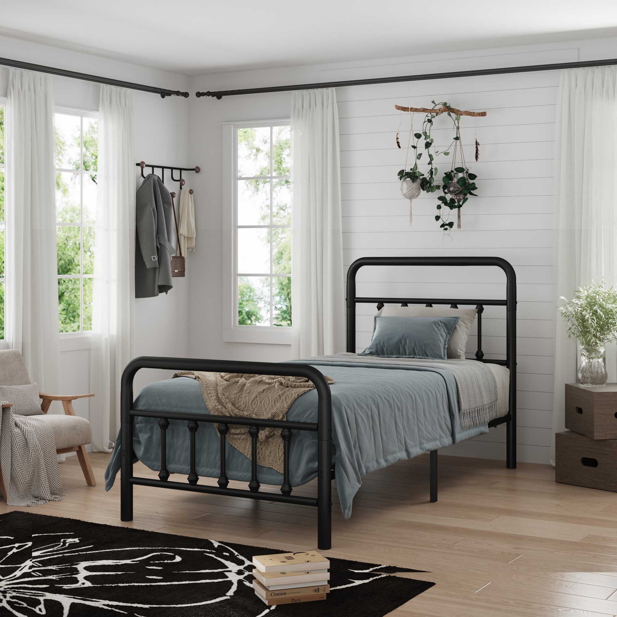 Lit cadre métal twin tête lit rangement noir