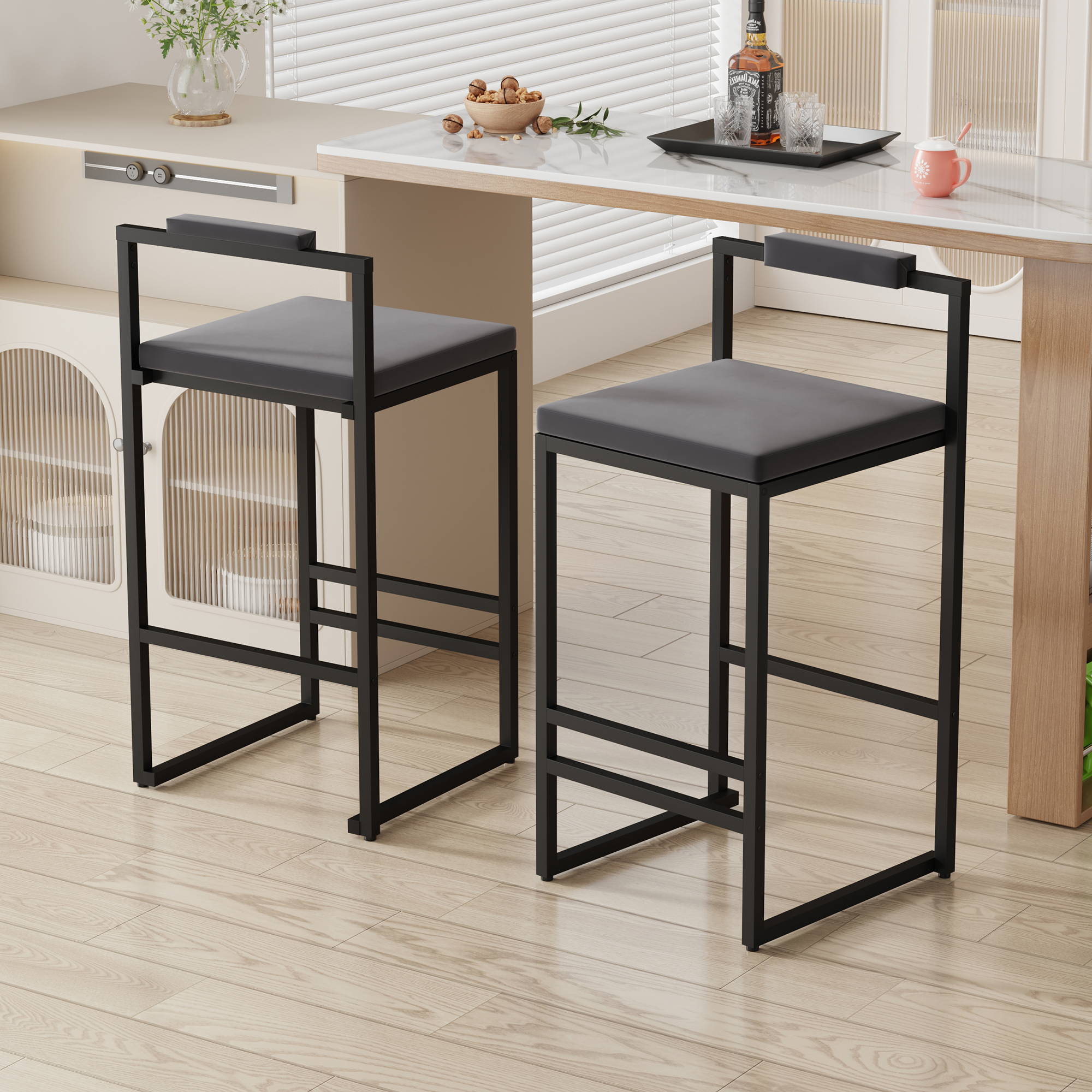 Tabourets comptoir velours hauteur 2 unités noir gris
