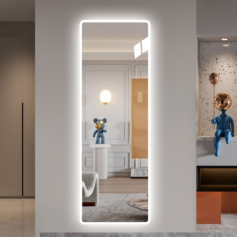 Miroir Corps Complet LED Vanité Coins Arrondis Mur