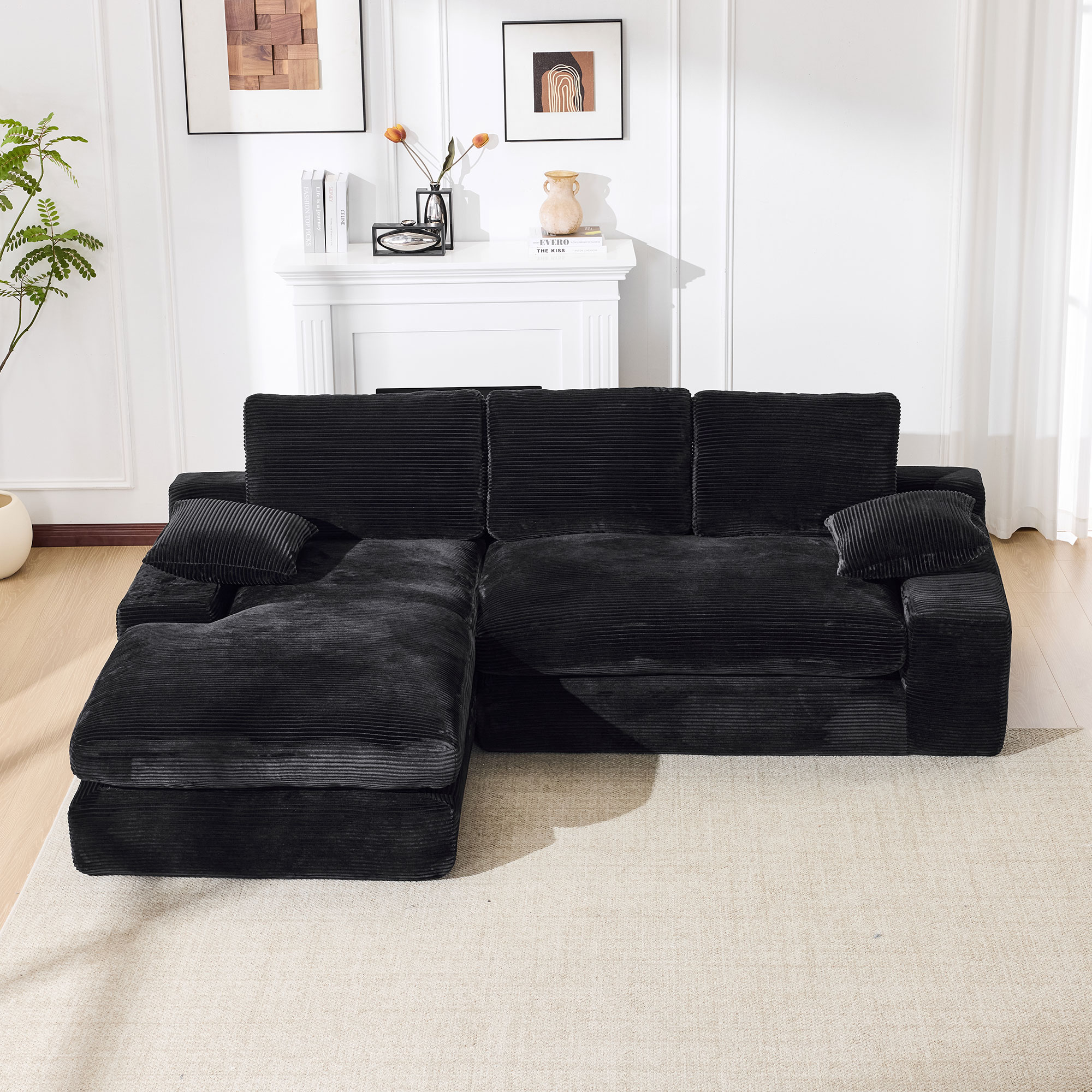 Canapé modulaire 99x69 po, style minimaliste, noir, 2 PC