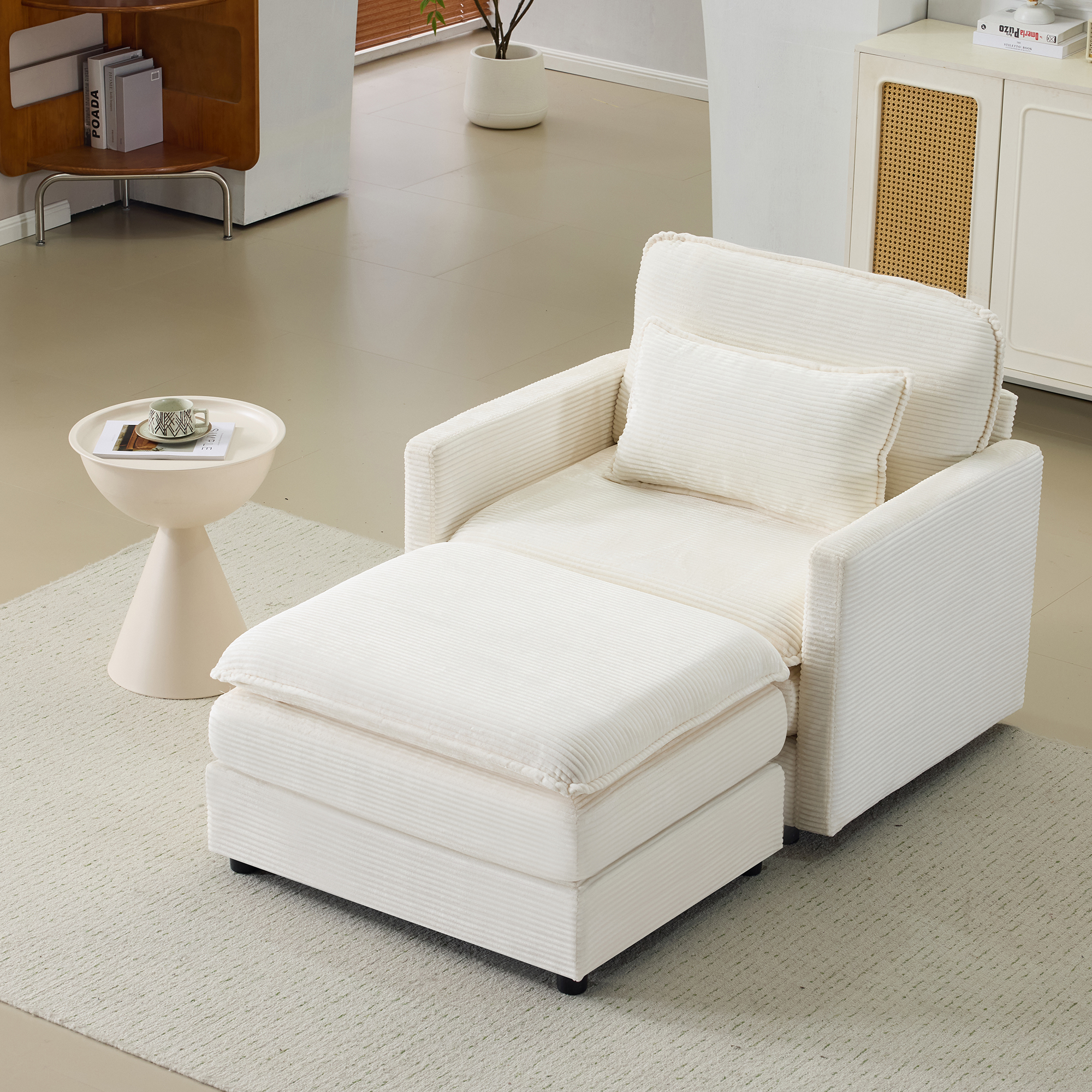 Canapé nuage modulaire 54po beige, ottoman, 22po coussins chenille