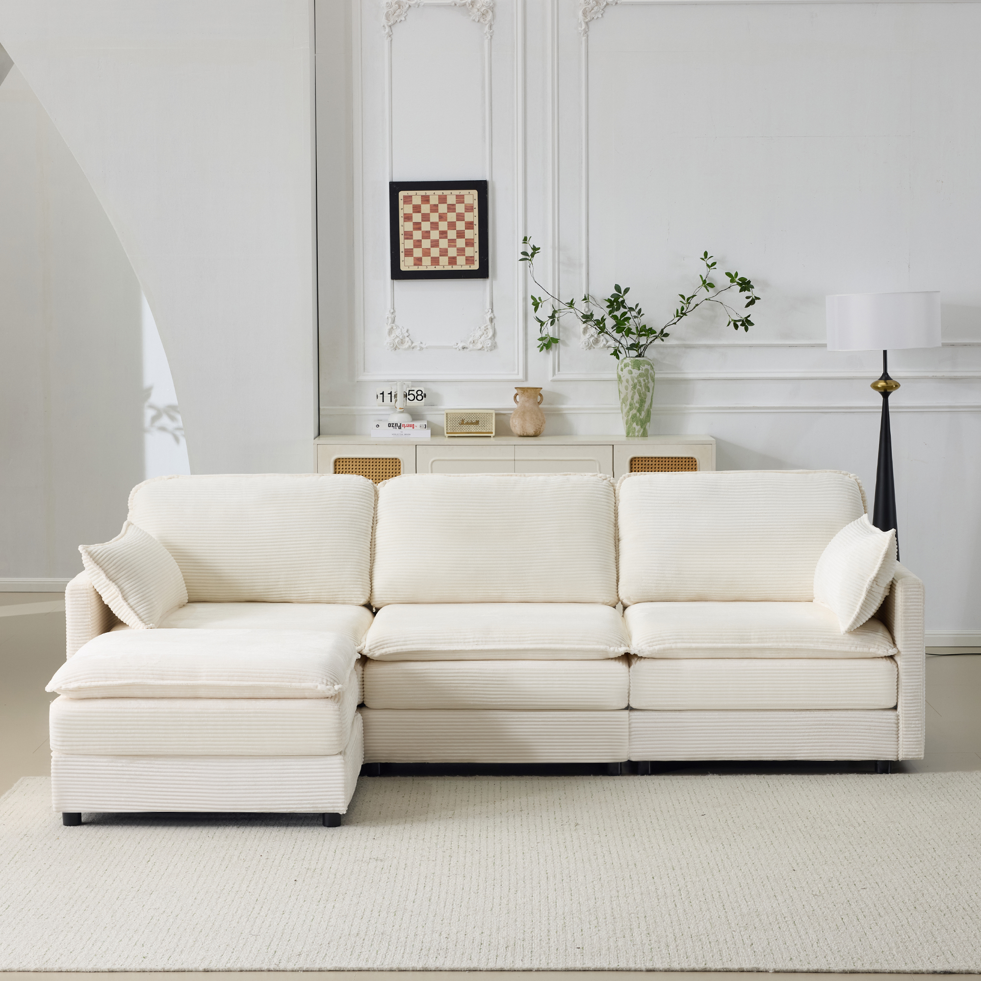 Canapé nuage 3 places 104" beige chénille ottoman