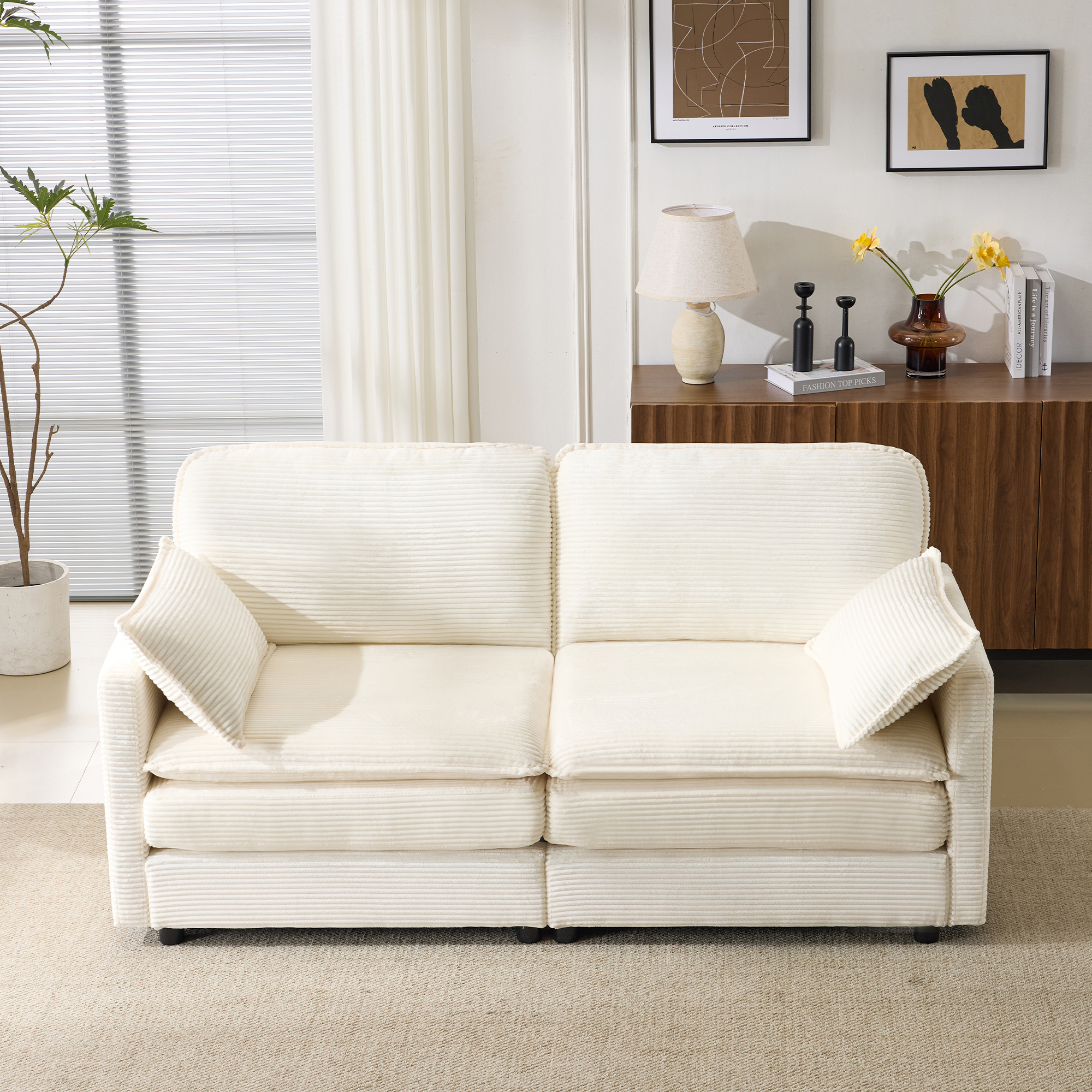 Causeuse modulaire 69" nuages, 22" coussins chenille beige