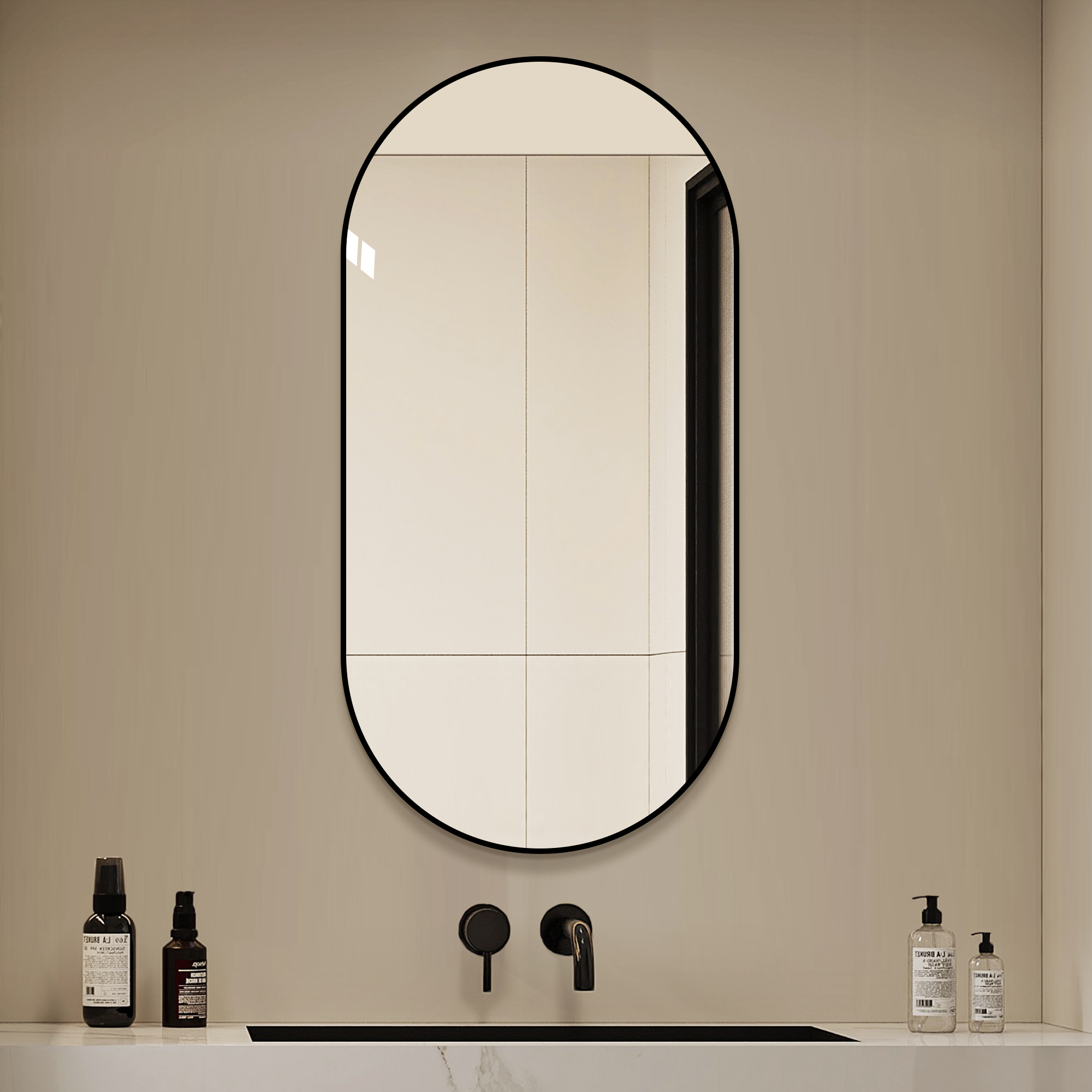 Miroir salle bain 48x24po noir mural moderne HD horizontal vertical