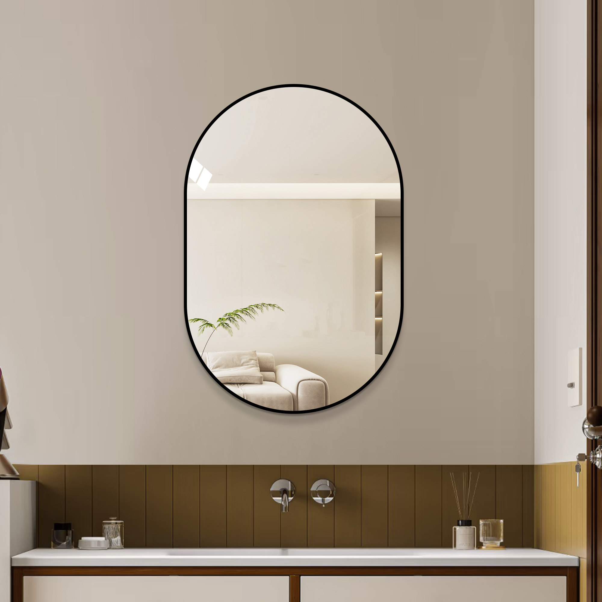 Miroir salle bain 36x24 po, monture noire, HD