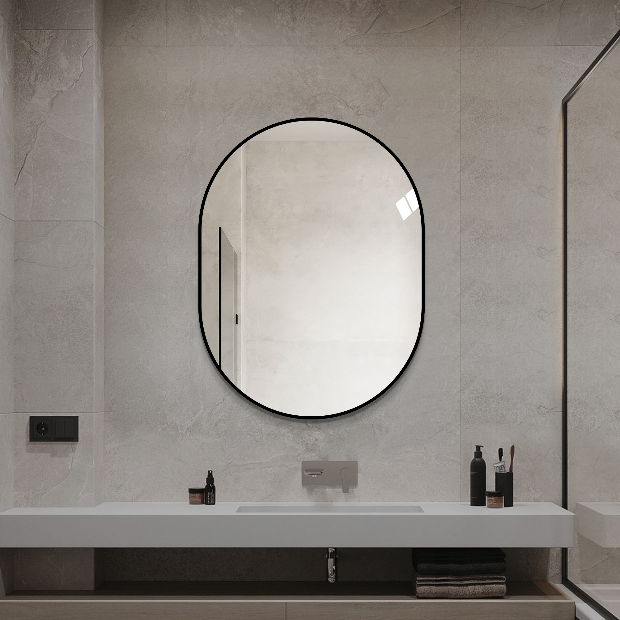 Miroir salle bain capsule 24x32", cadre alu, mural