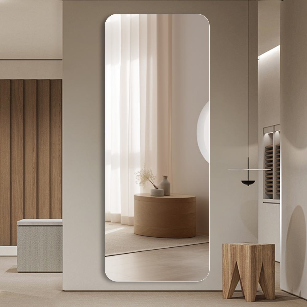 Miroir mural coin arrondi 65 x 24 po argent 5mm