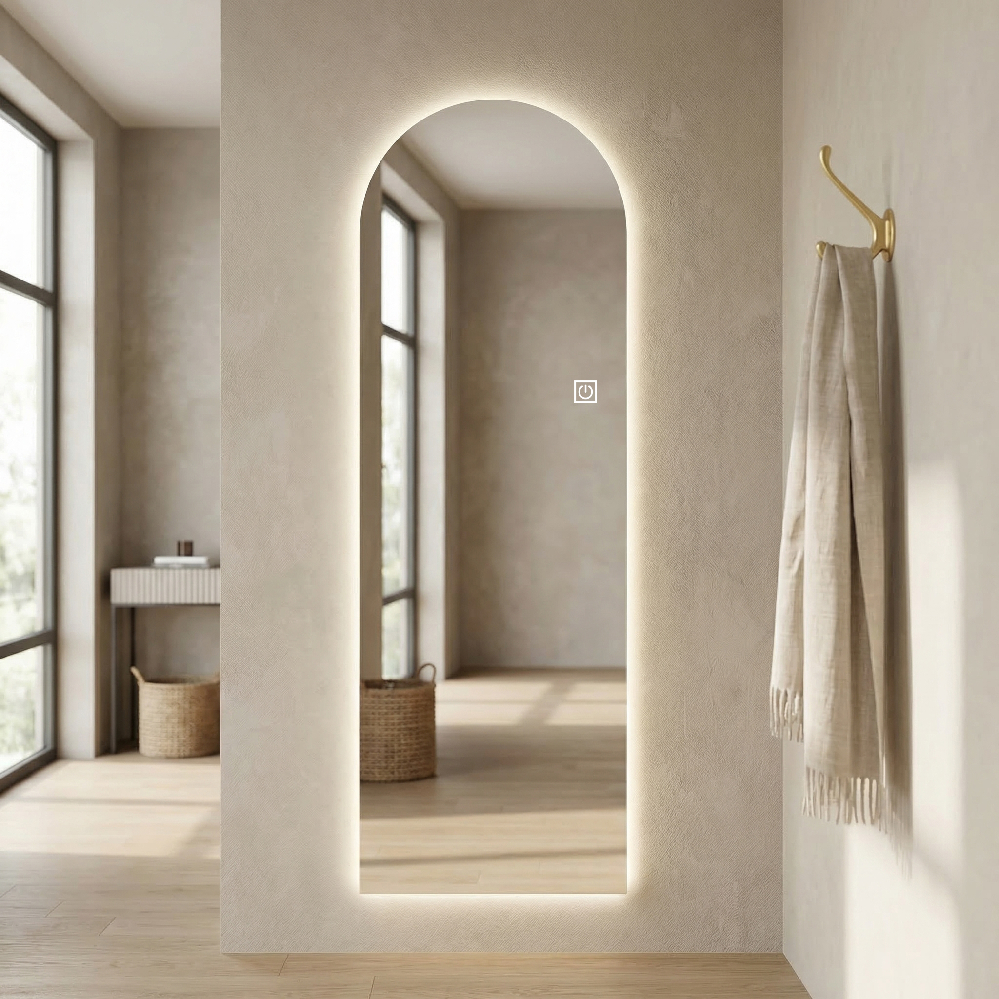 Miroir mural 65x21" LED arche symétrique 3 couleurs