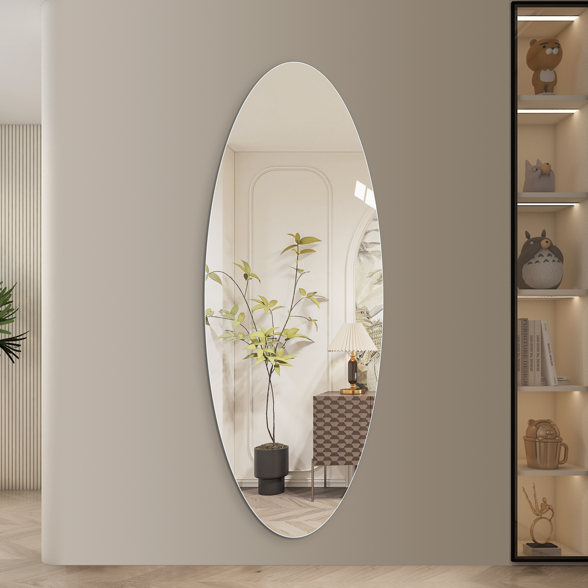 Miroir mural 65x24" ovale verre argenté 5mm anti-humidité