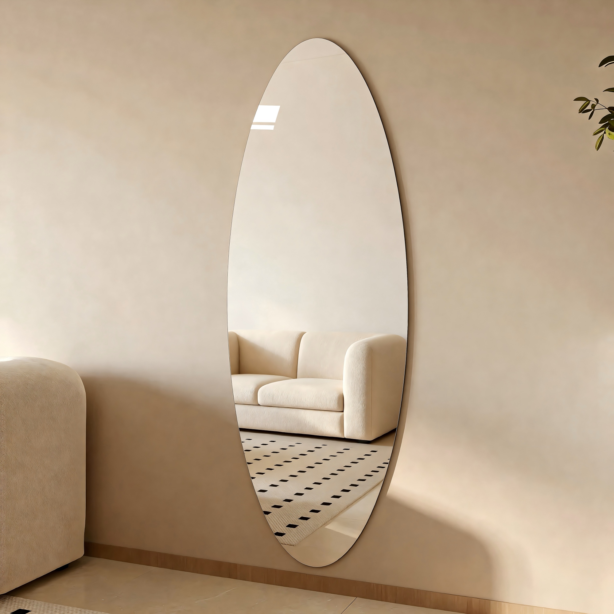 Miroir mural oval 63x24po verre sans cuivre, étampe
