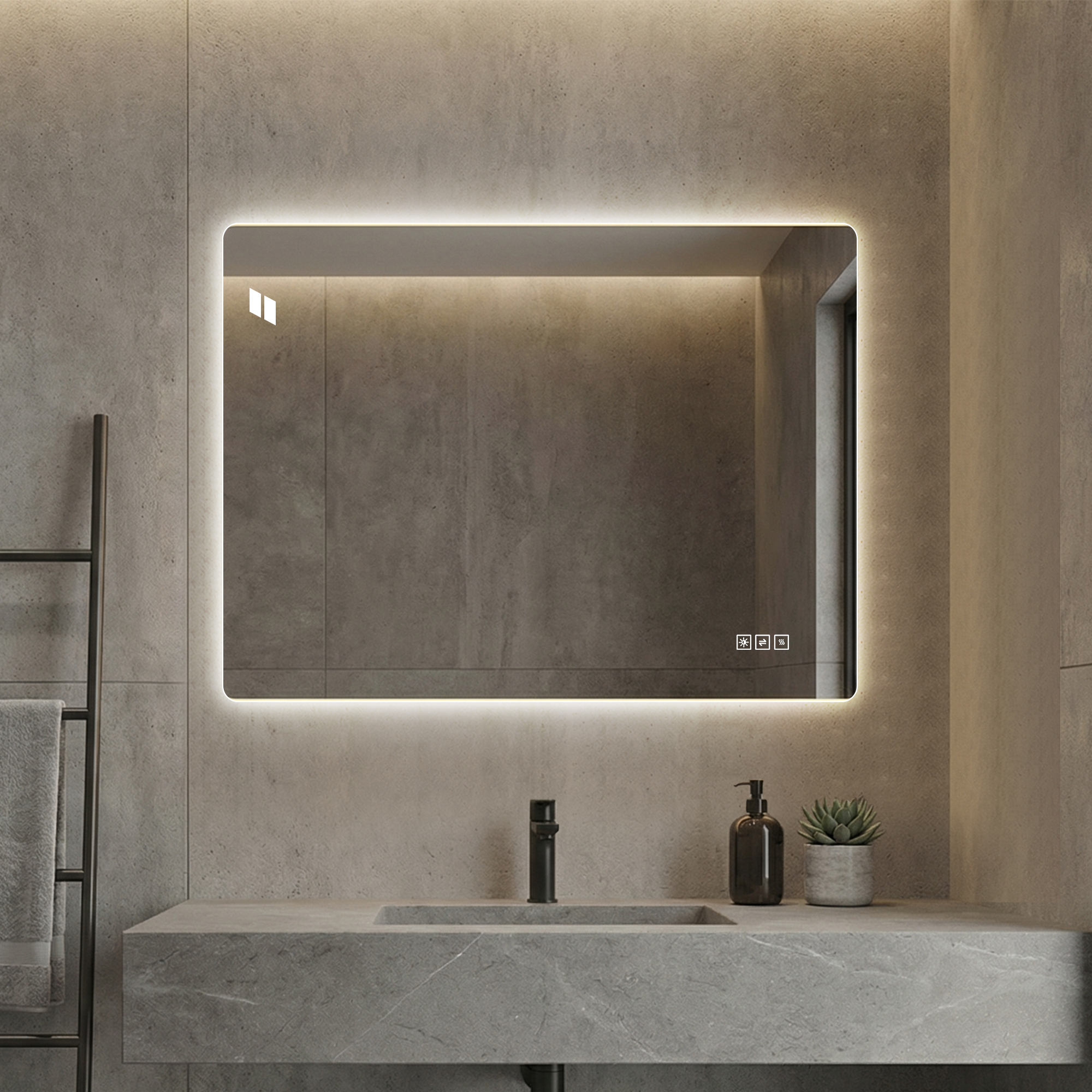 Miroir salle bain DEL 24x32po, anti-buée, 3 couleurs, 5 intensités