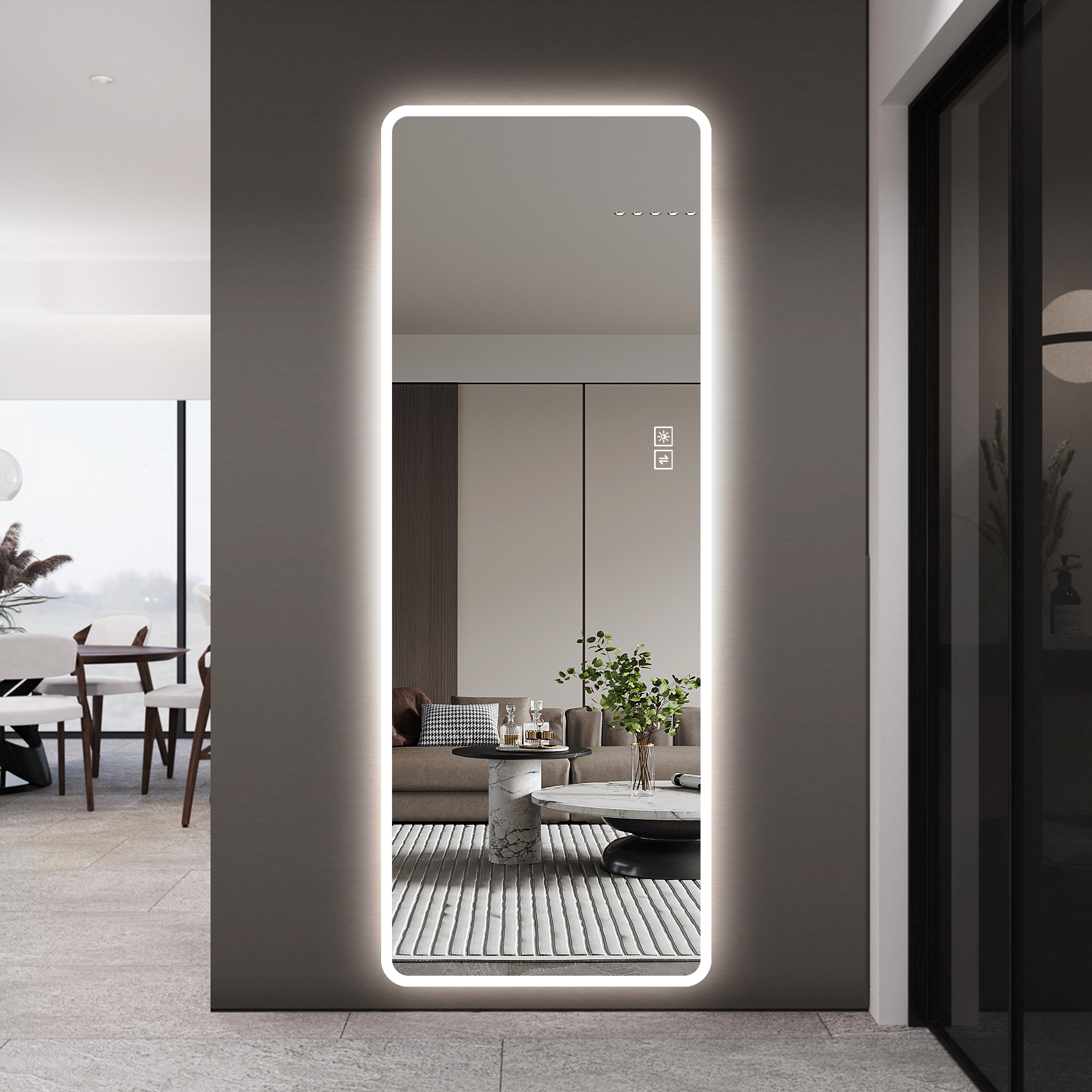 Miroir pleine longueur LED 63"x24", mural, 3 couleurs, anti-buée