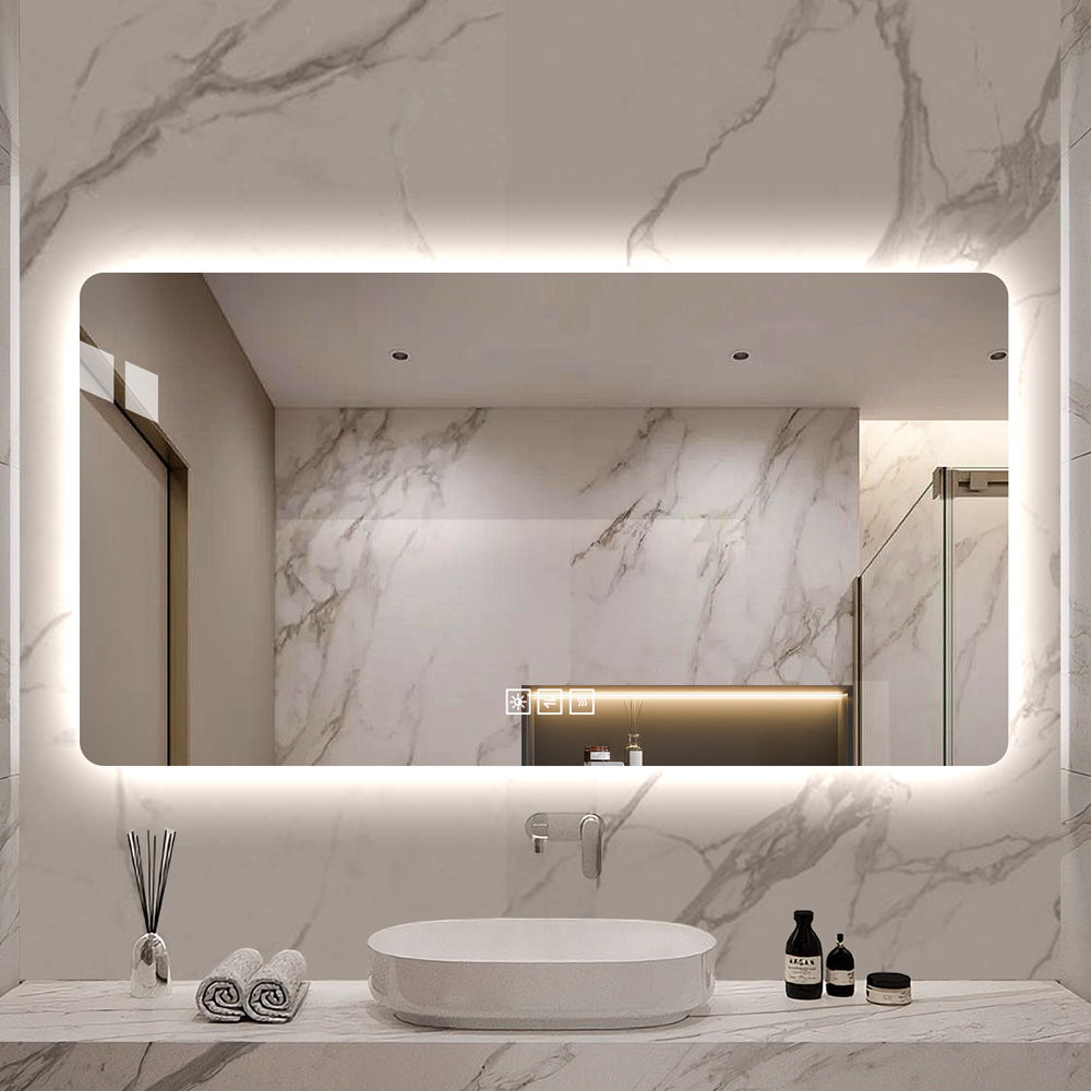 Miroir salle de bain LED 48x24po, anti-corrosion, 3 couleurs, désembuage