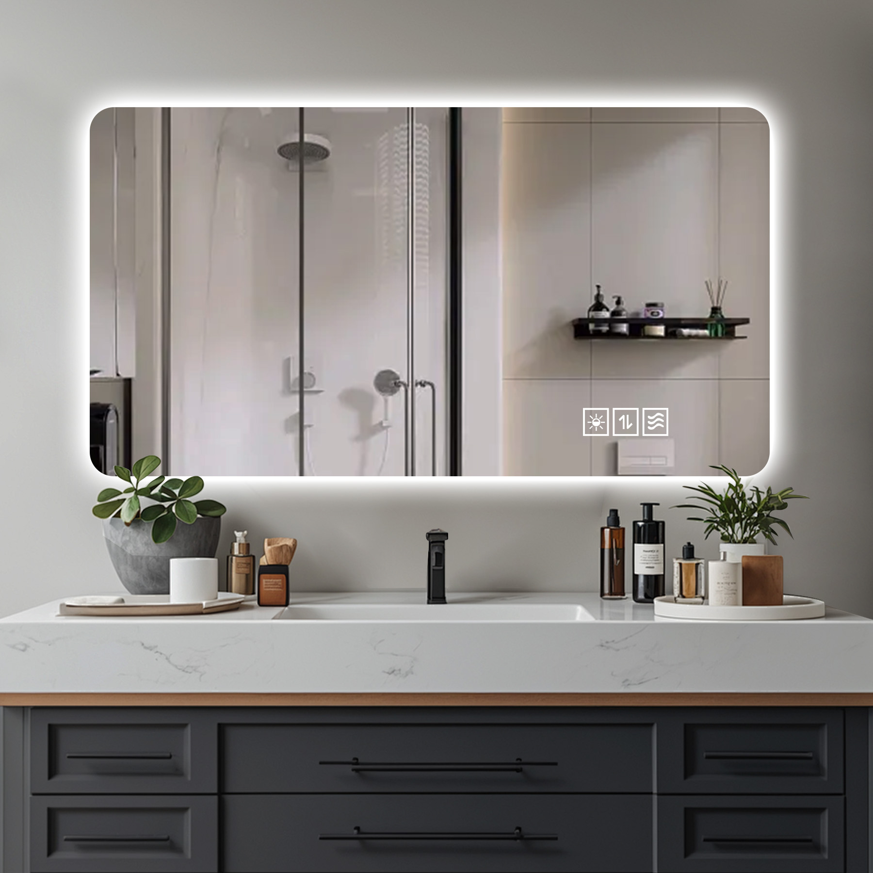 Miroir salle de bain LED 24x48 po anti-buée