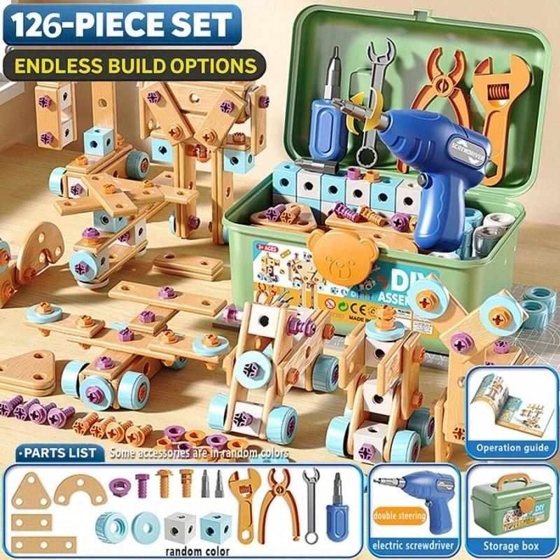 Ensemble construction bois créatif 126 pièces éducatif