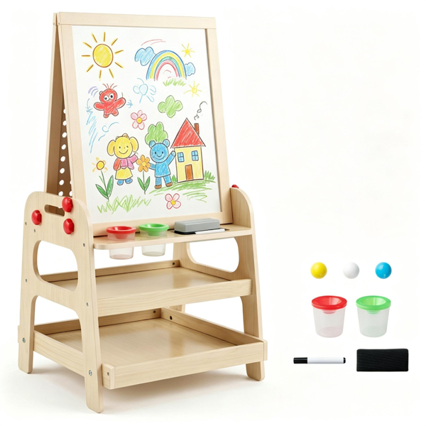 Chevalet art enfants bois 2-en-1 tableau blanc marbre rangement