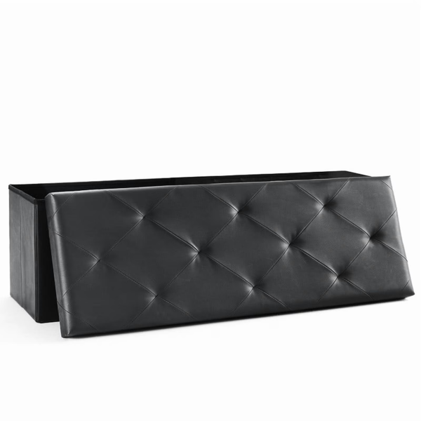 Ottoman pliable rangement 43 po, repose-pied, charge 660 lbs, noir