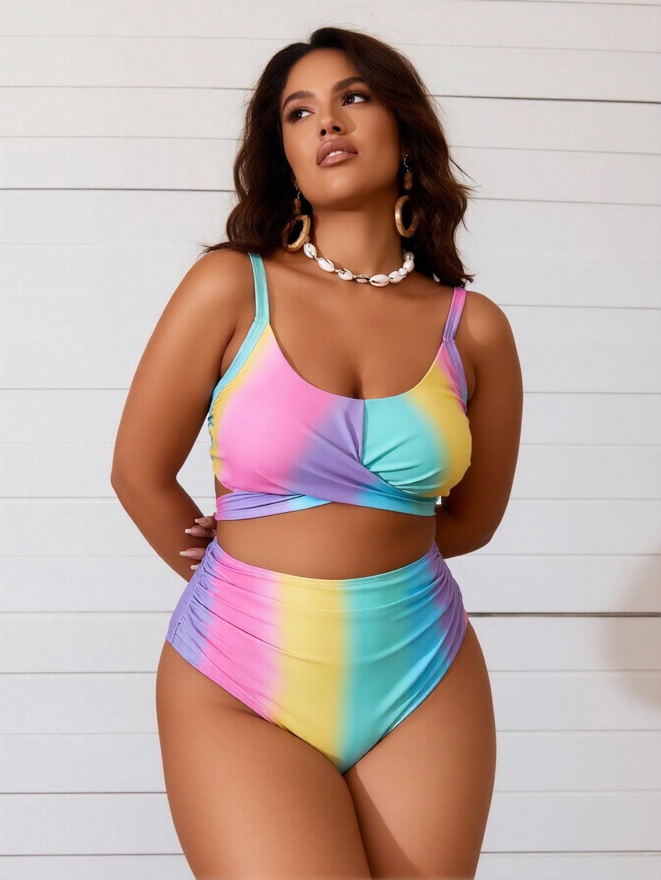 2026 Maillot deux pièces dégradé arc-en-ciel pastel pour femme
