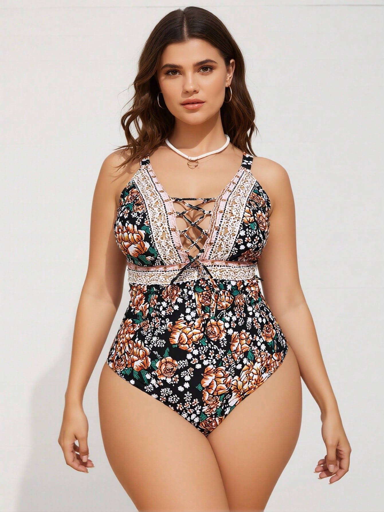 Maillot 1 pièce grande taille 2026 floral dentelle