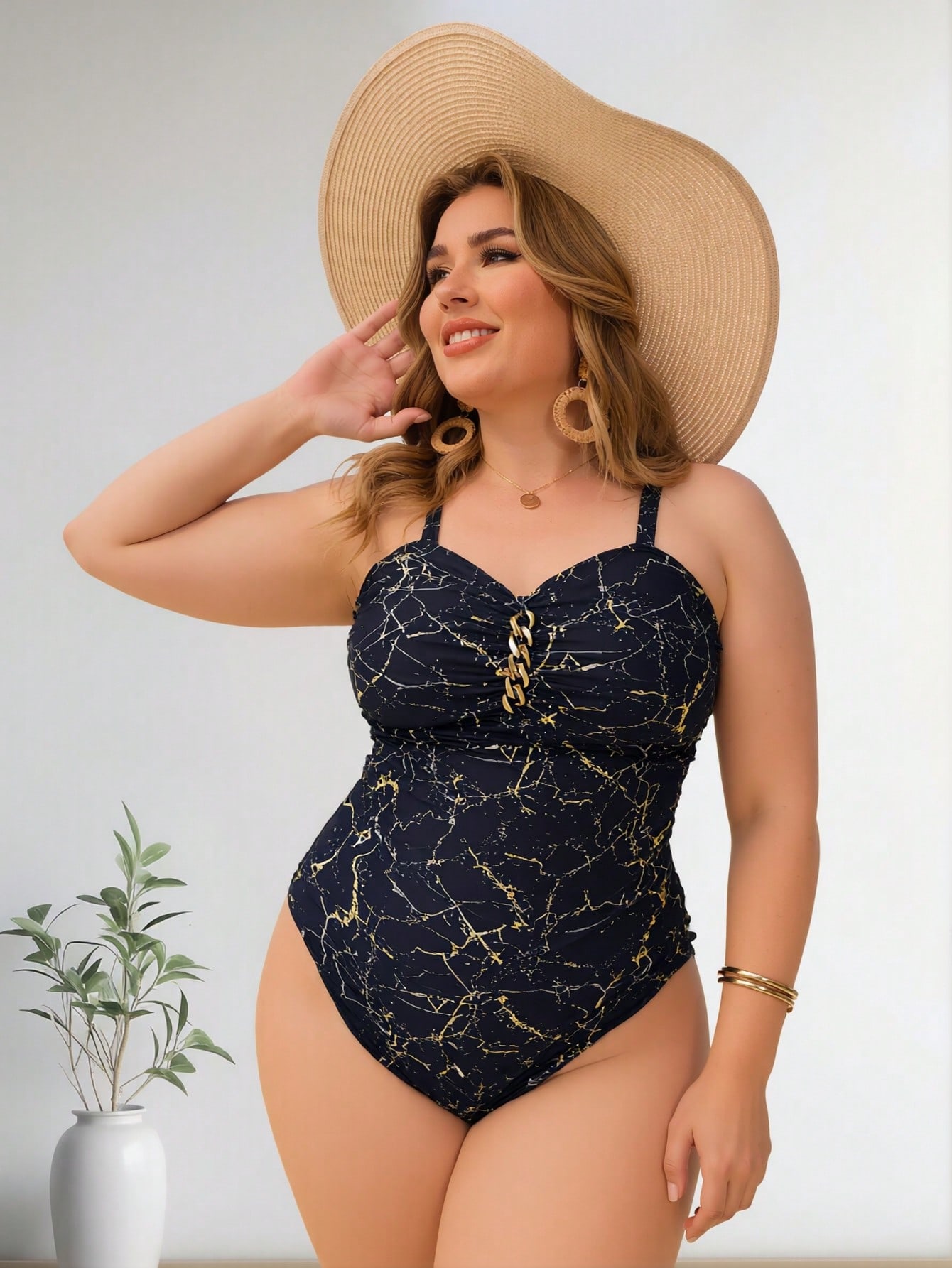 Maillot 1 pièce grande taille 2026 marbre bleu marine