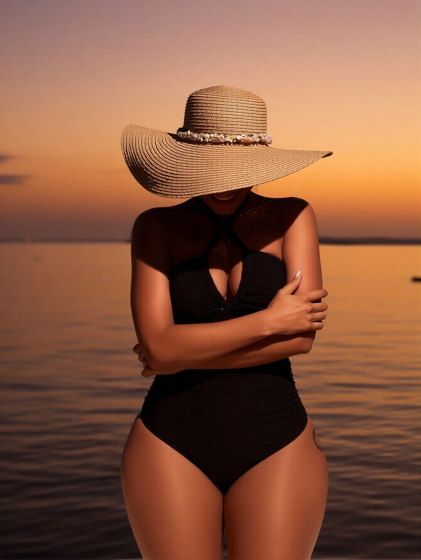Maillot femme plage col haut fente latérale