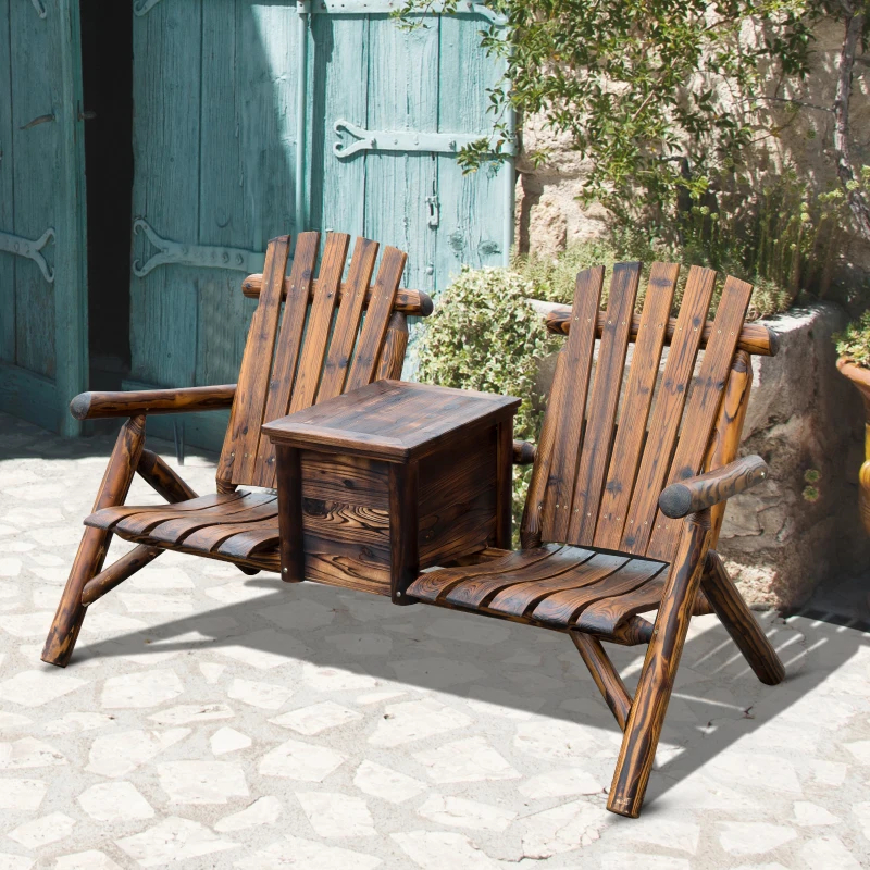 Chaise Adirondack double bois, loveseat extérieur, brun rustique