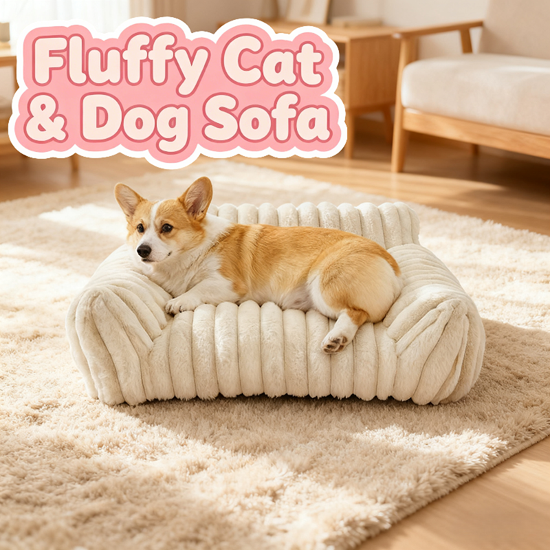 Canapé chat peluche - Lit corduroy avec housse lavable