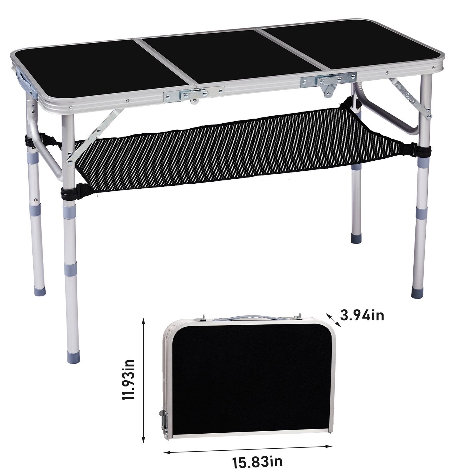 Table camping pliable 3pi ajustable rangement maille légère BBQ