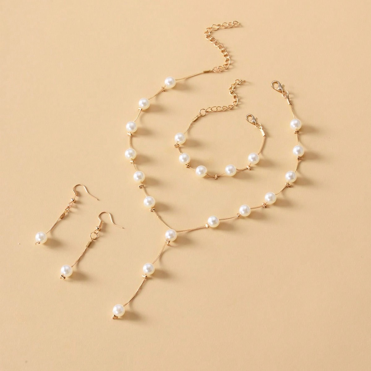 Ensemble Bijoux 4 Pièces Perles Imitées Mariage Fête