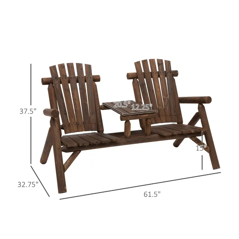 Chaise Adirondack bois table café carbonisé