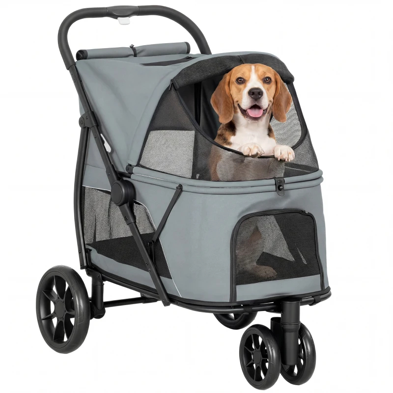 Poussette 3 roues pliable pour chiens gris